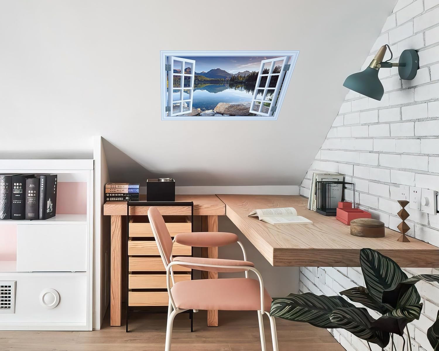 FLFK Adhesivo de pared falso para ventana, mural de pared de paisajes para decoración de pared, calcomanías de pared para pegar y despegar, 24 x 16