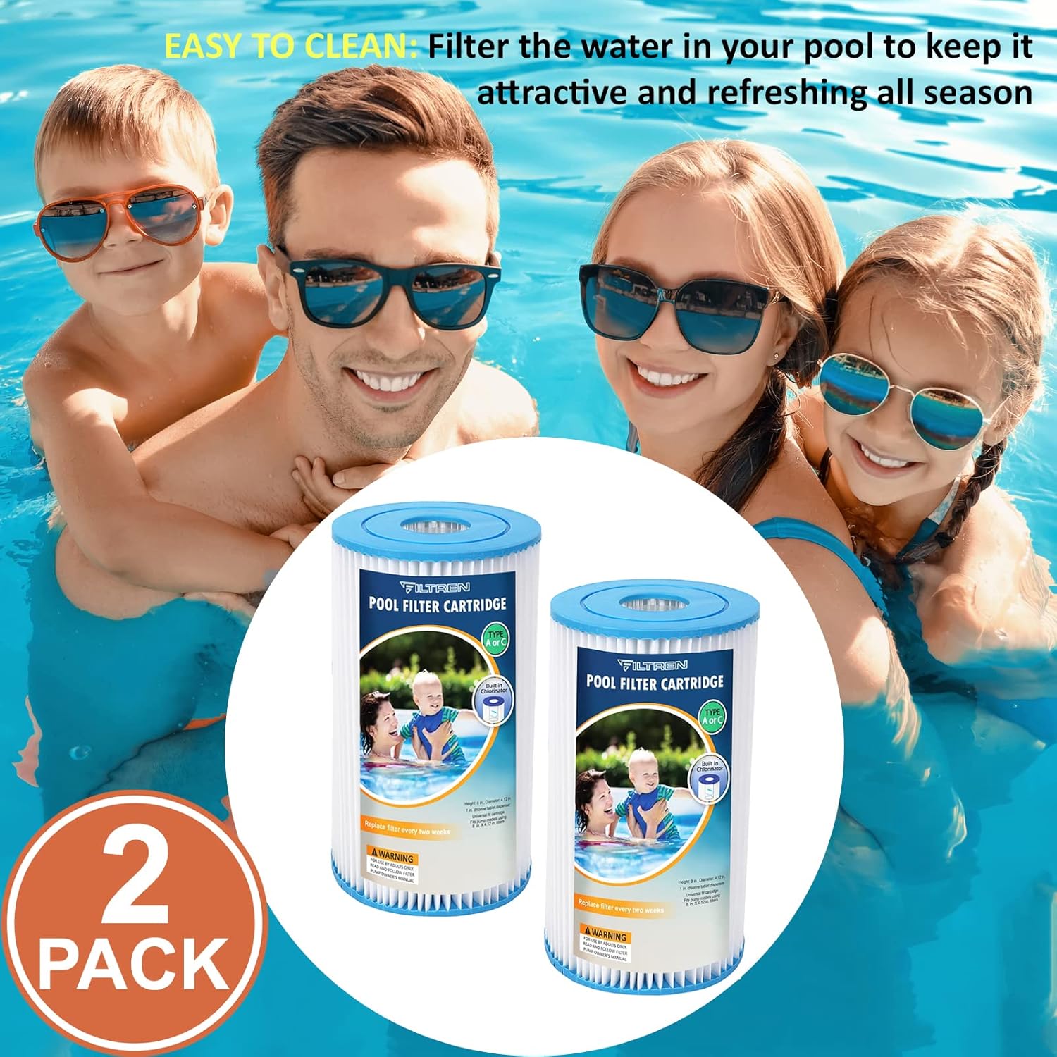 Filtro de piscina tipo AC Cartrige de repuesto tipo A filtro de piscina tipo C cartucho filtro de piscina (paquete de 2)