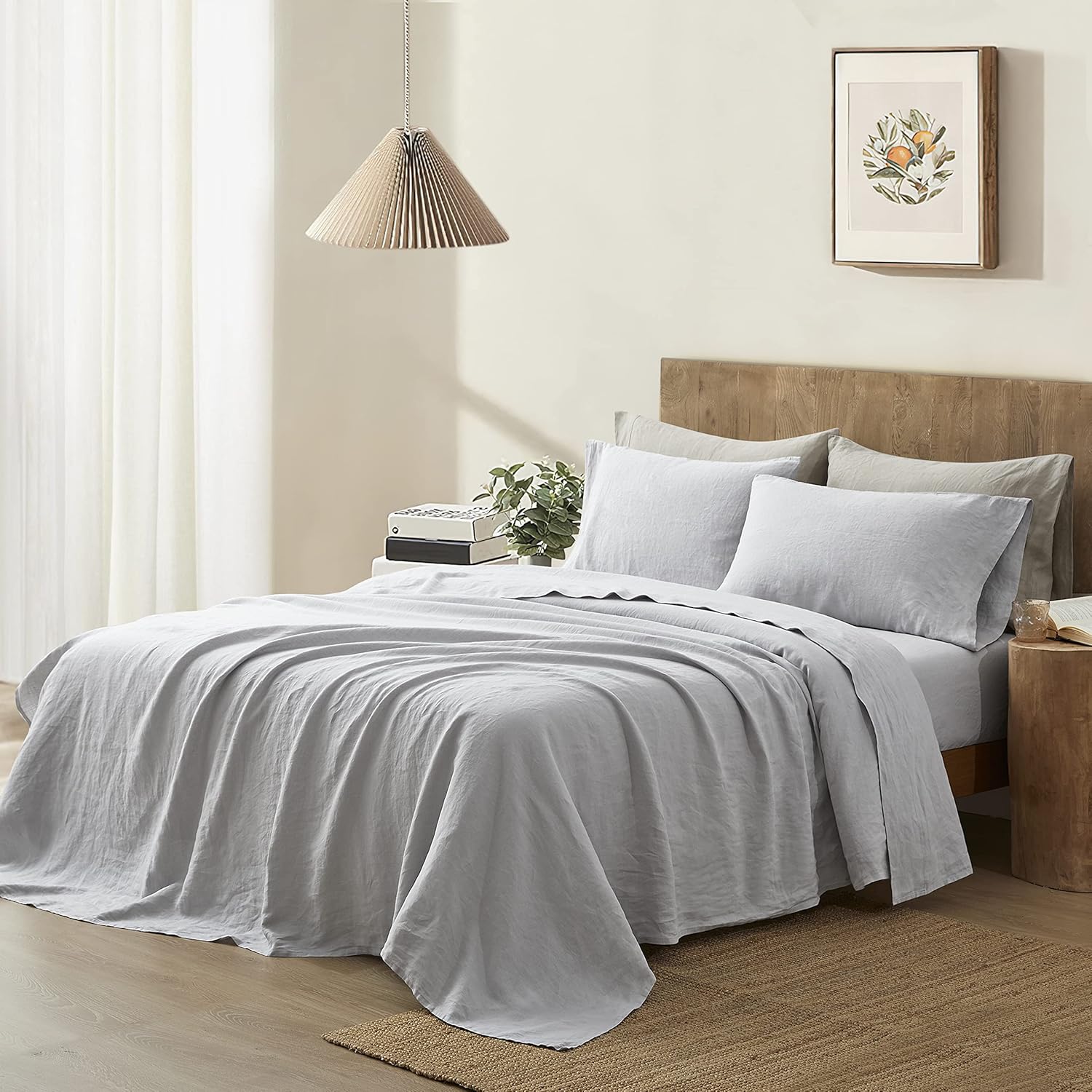 ATLINIA Juego de sábanas de lino para cama  Sábanas 100% de lino francés, tamaño California King, ropa de cama de lino orgánico Farmhouse Boho
