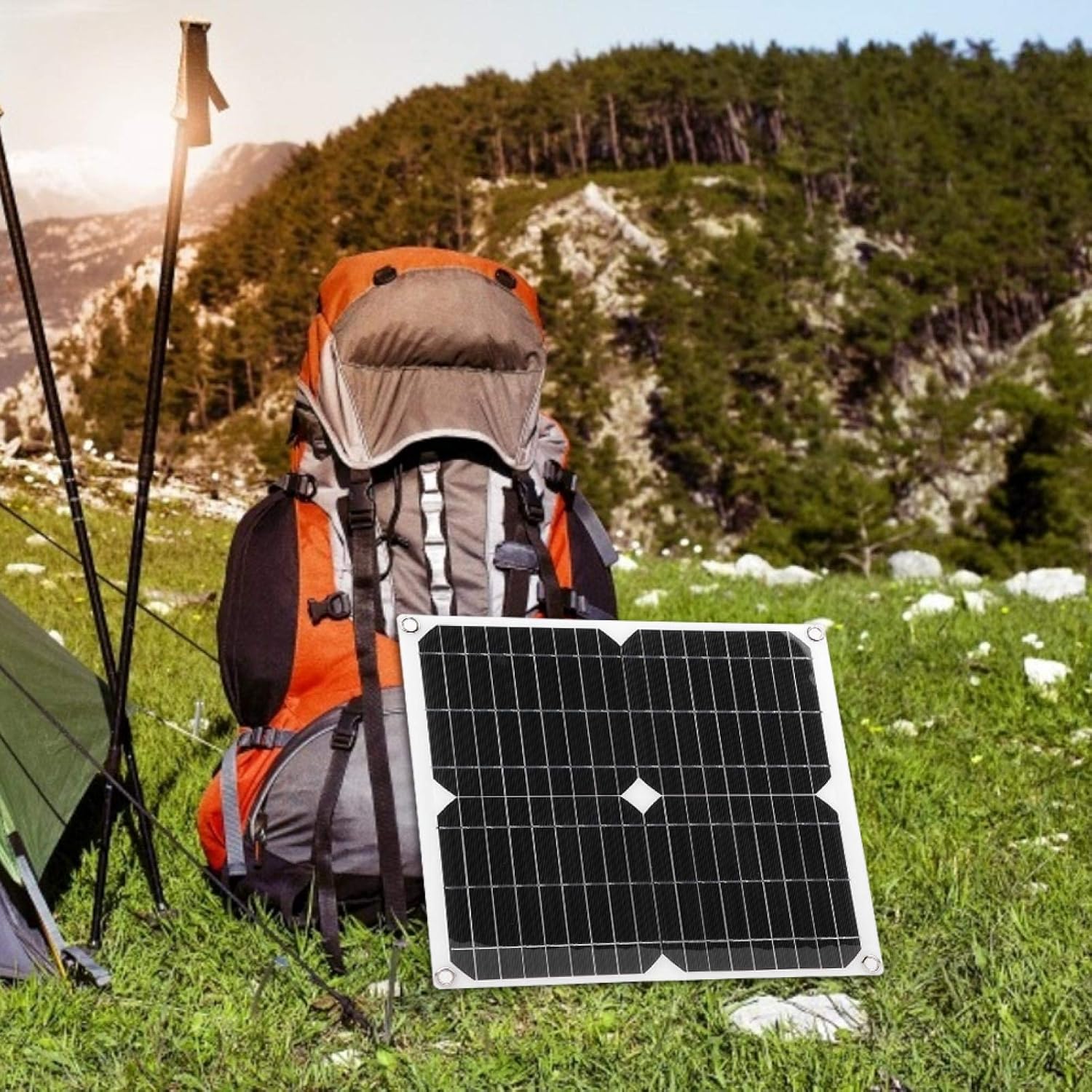 Hilitand Panel solar semiflexible Panel solar Tablero de carga Cargador de teléfono móvil para viajes al aire libre, camping, panel solar de 25 W 5