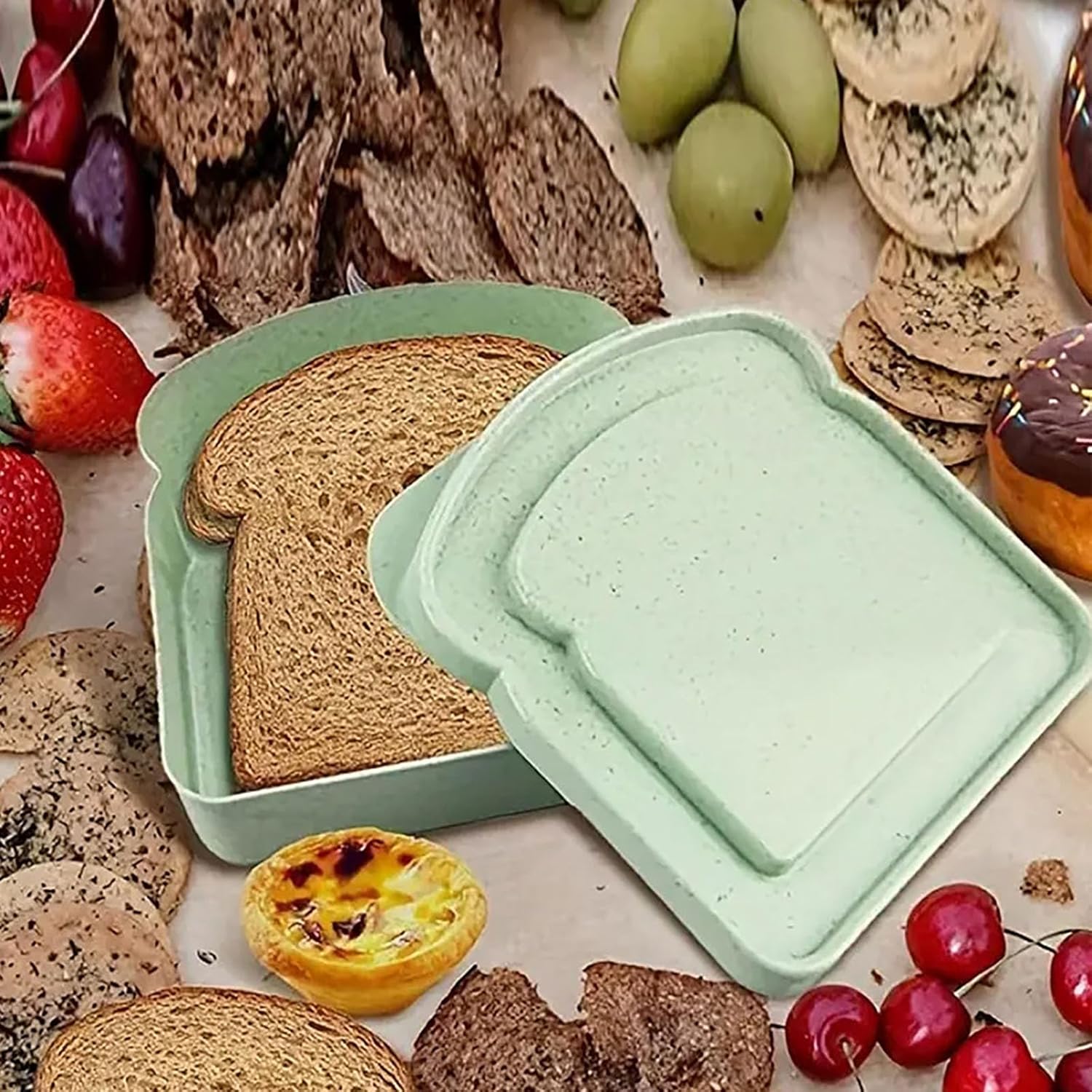 Contenedores para sándwich, 4 recipientes para sándwiches para loncheras, caja de sándwich en forma de tostada, caja de almacenamiento de alimentos