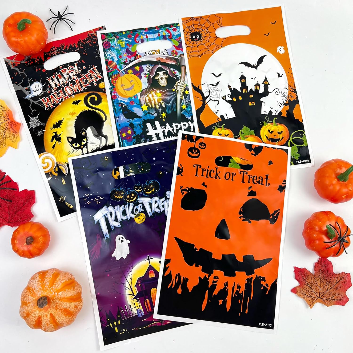 Rainmae 50 bolsas de Halloween para dulce o truco, bolsas de recuerdos de fiesta de Halloween, suministros de fiesta de esqueleto de fantasma,