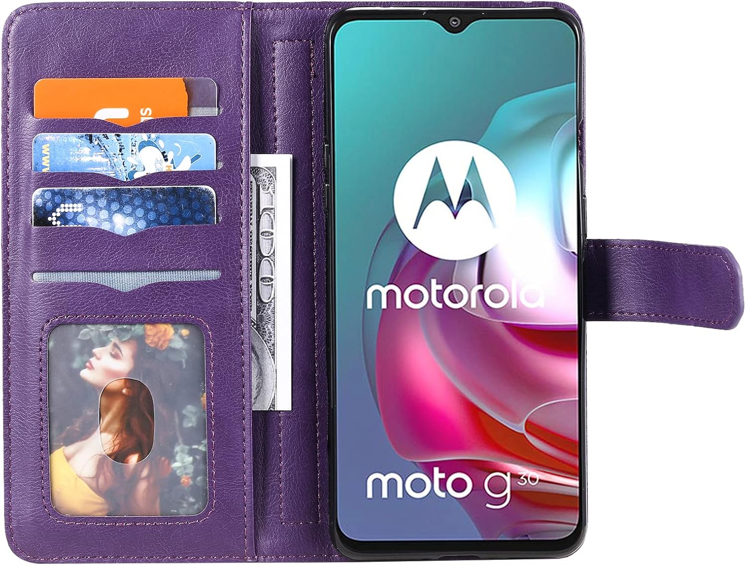 Compatible con Moto G30G20G1010 Power 2021 – Funda tipo cartera para teléfono y protector de pantalla de vidrio templado con tapa para MotoG30,