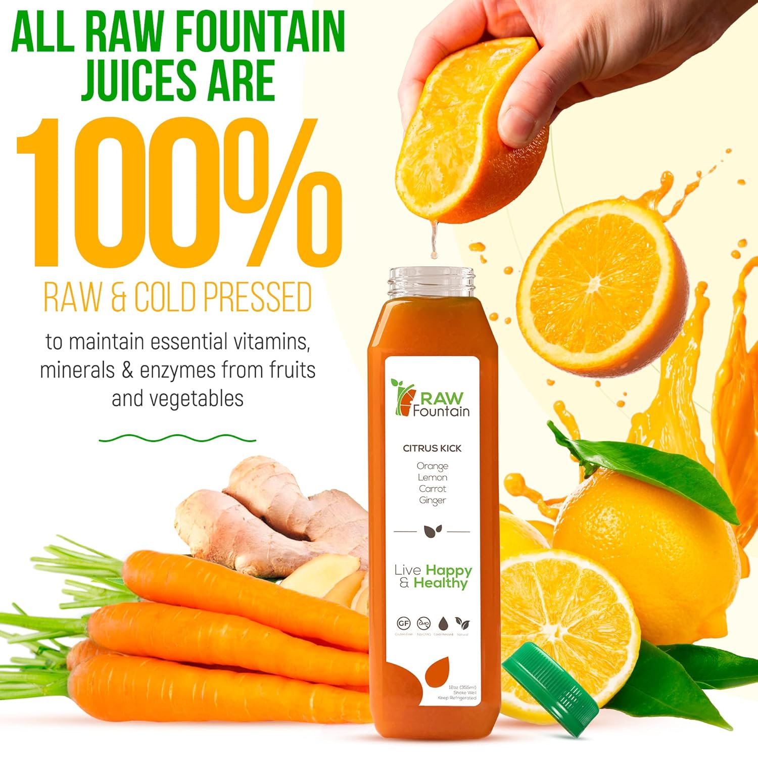 Raw Fountain, limpieza de jugo de proteína para 7 días, limpieza natural de desintoxicación cruda, frutas prensadas en frío, verduras, sabor
