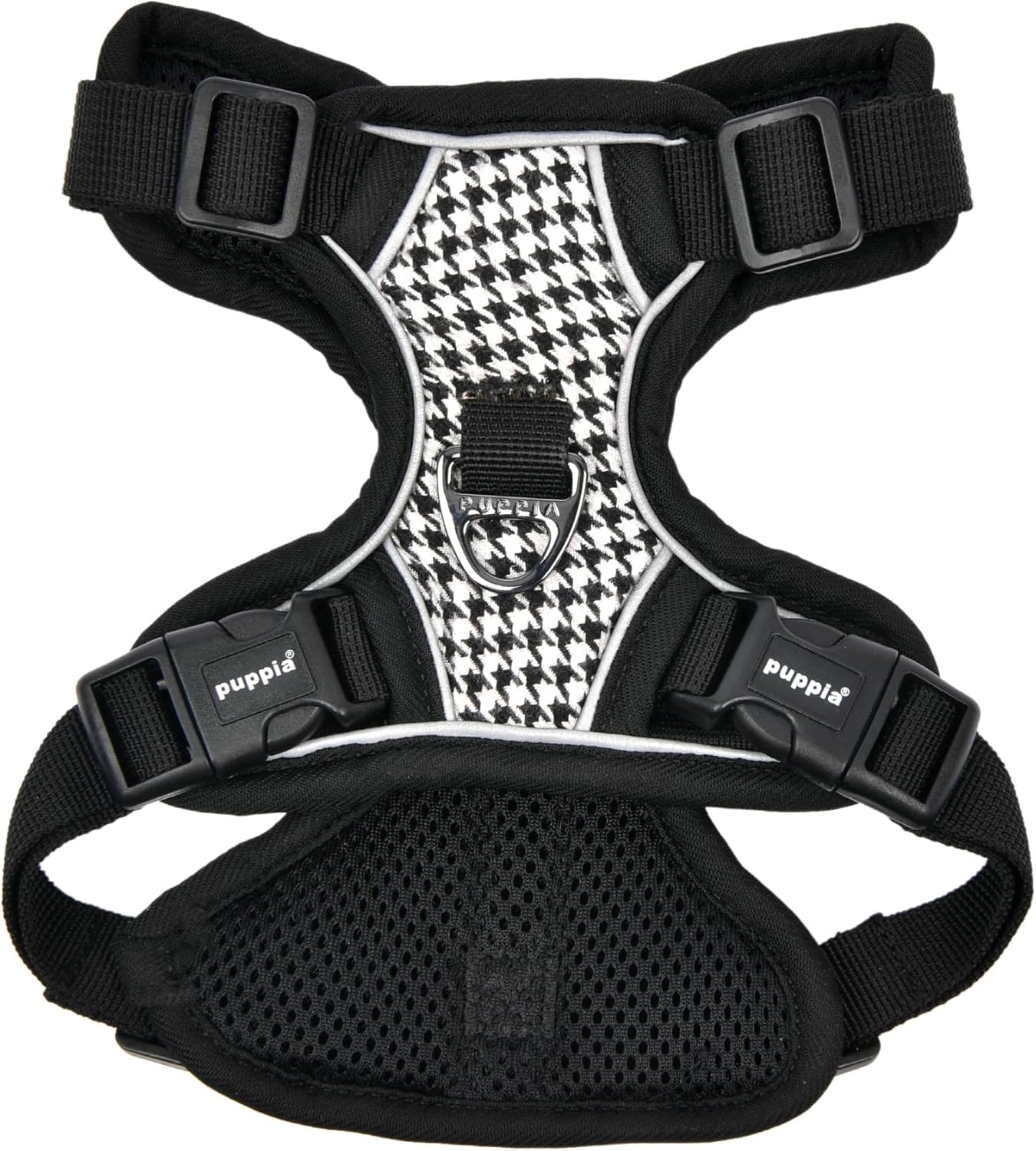 Puppia Conall – Arnés para perro con patrón de pata de gallo, resistente, ajustable, para cuello y pecho, reflectante para perros pequeños y