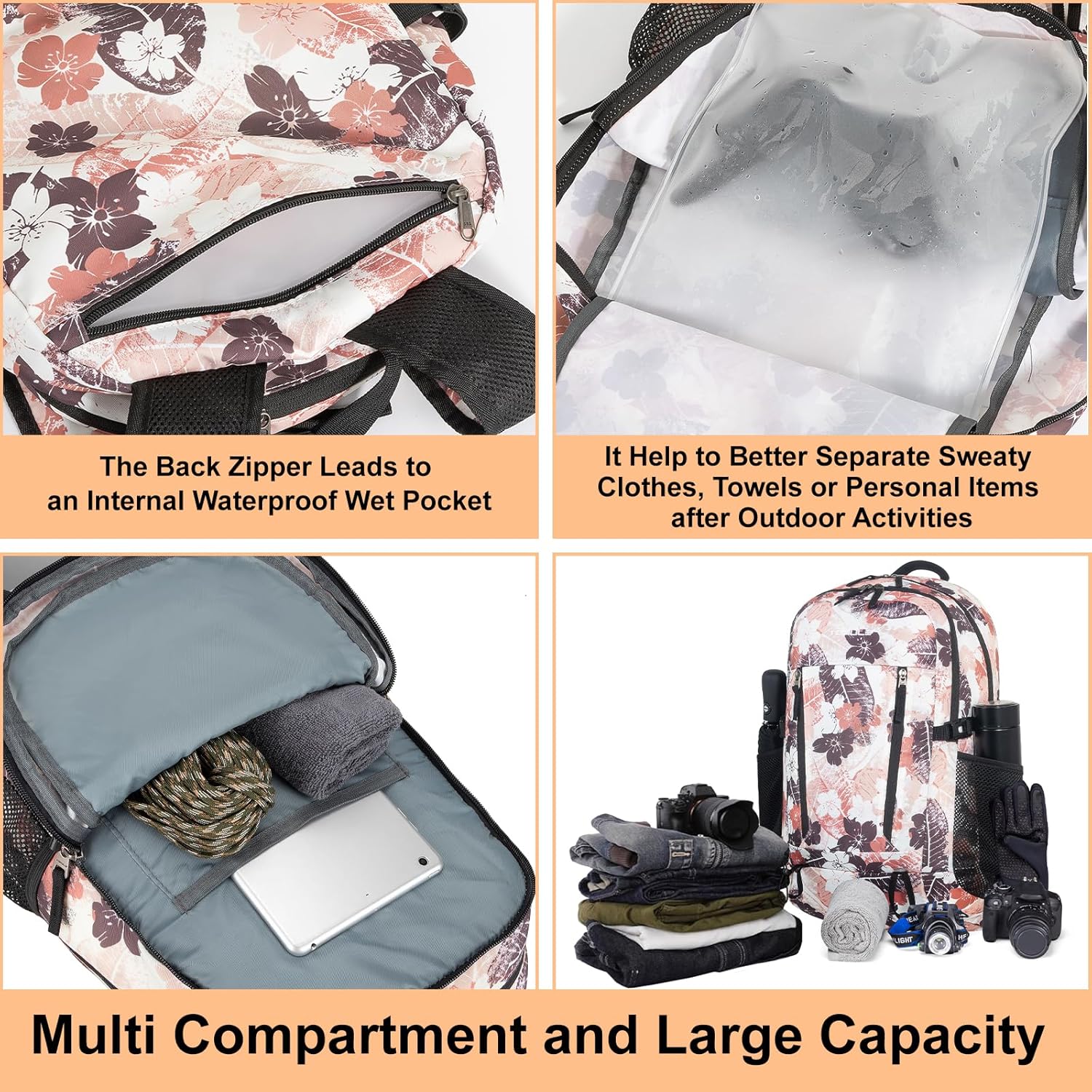 TOMULE Mochila de senderismo de día para mujer, mochila pequeña impermeable para mujer, mochila de viaje ligera para mujer, 40L