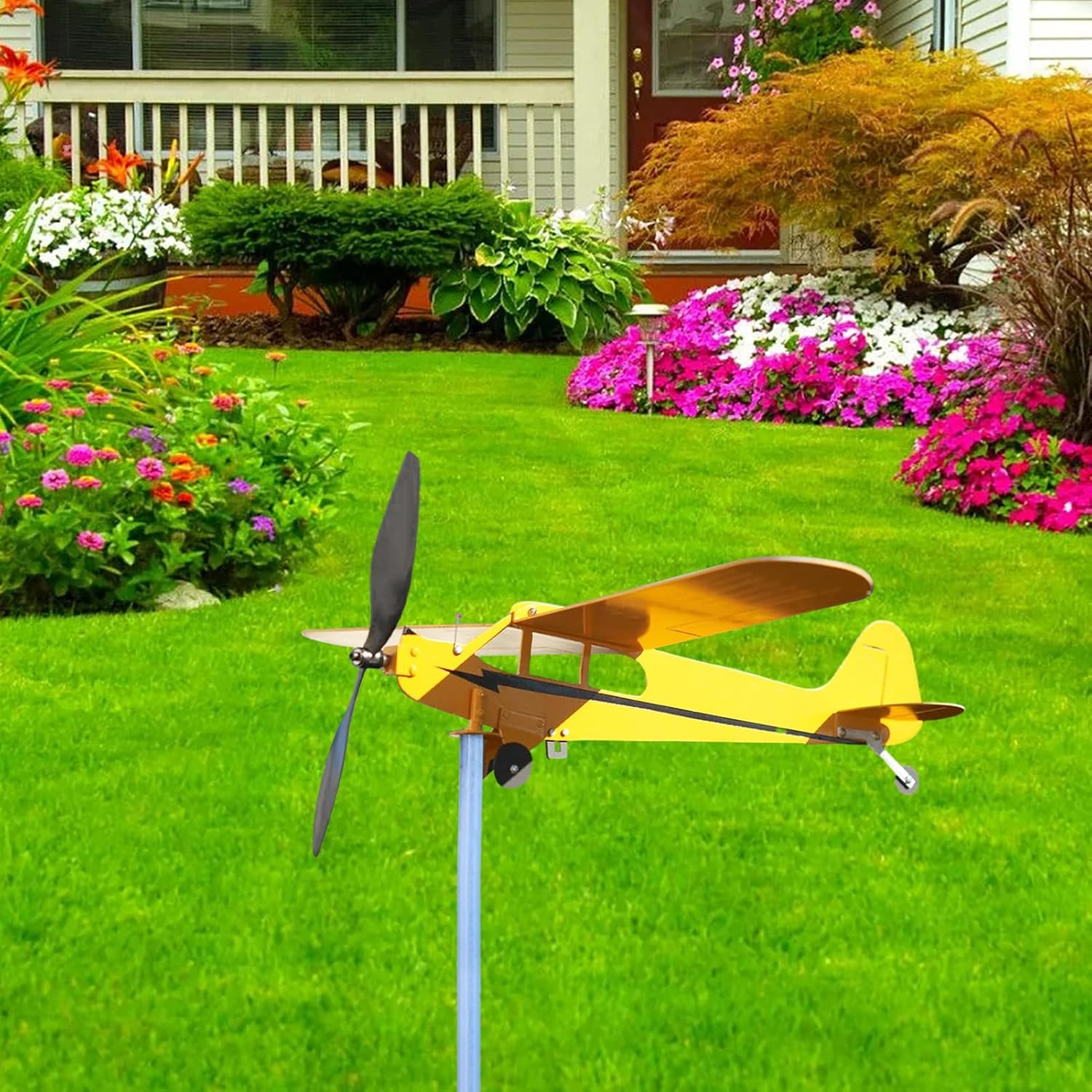 Piper J3 Cub – Veleta de viento de avión, molino de viento de metal, molino de viento de metal, molino de viento de jardín, veleta para jardín,