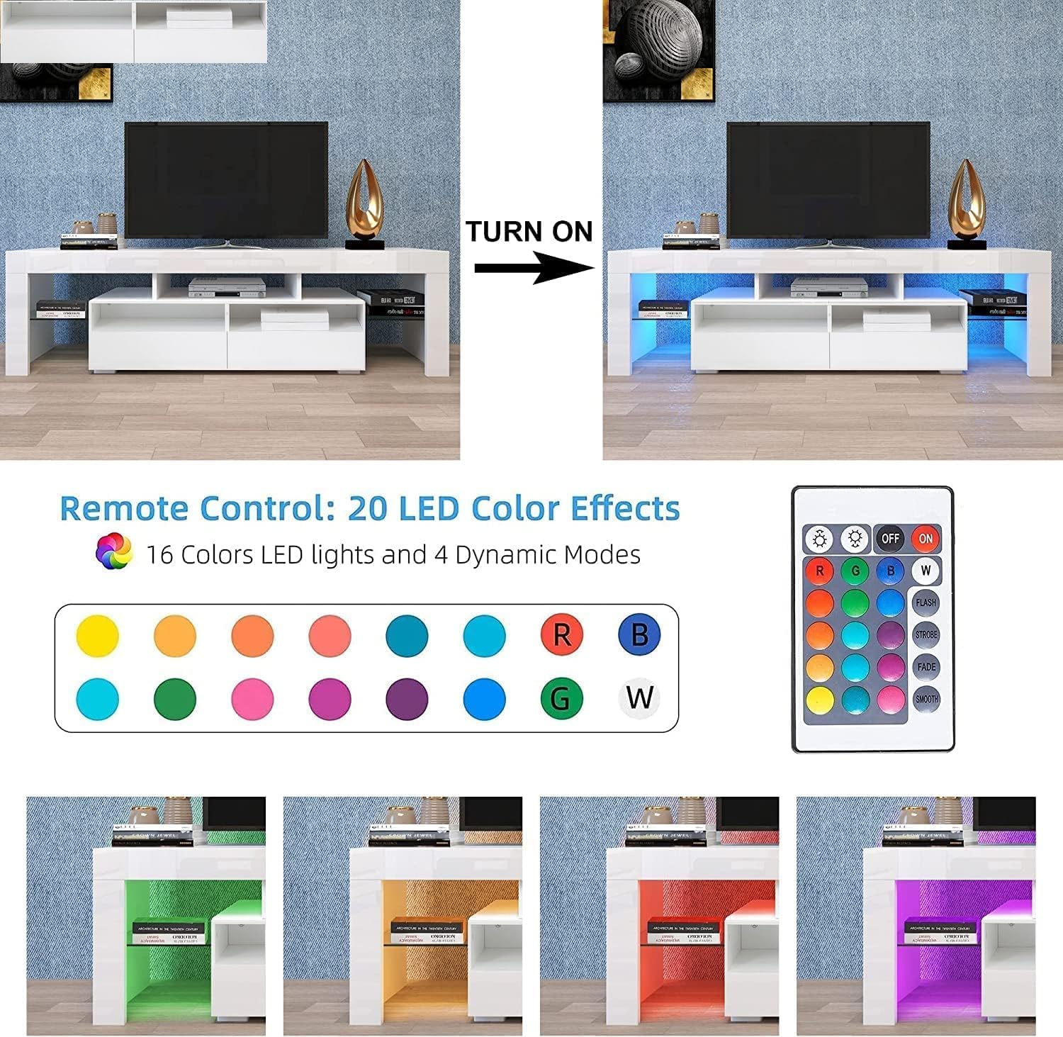 Goujxcy Soporte de TV LED para televisores de 65 pulgadas, centro de entretenimiento de alto brillo con cajones de almacenamiento, mesa de consola