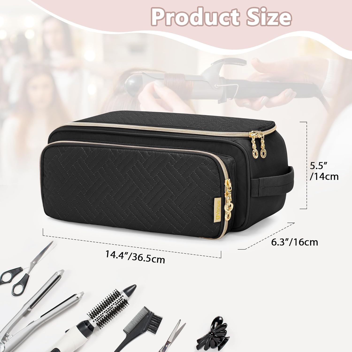 YARWO Bolsa de viaje para herramientas de cabello con alfombrilla resistente al calor para alisador, rizadorplancha plana, cepillo de