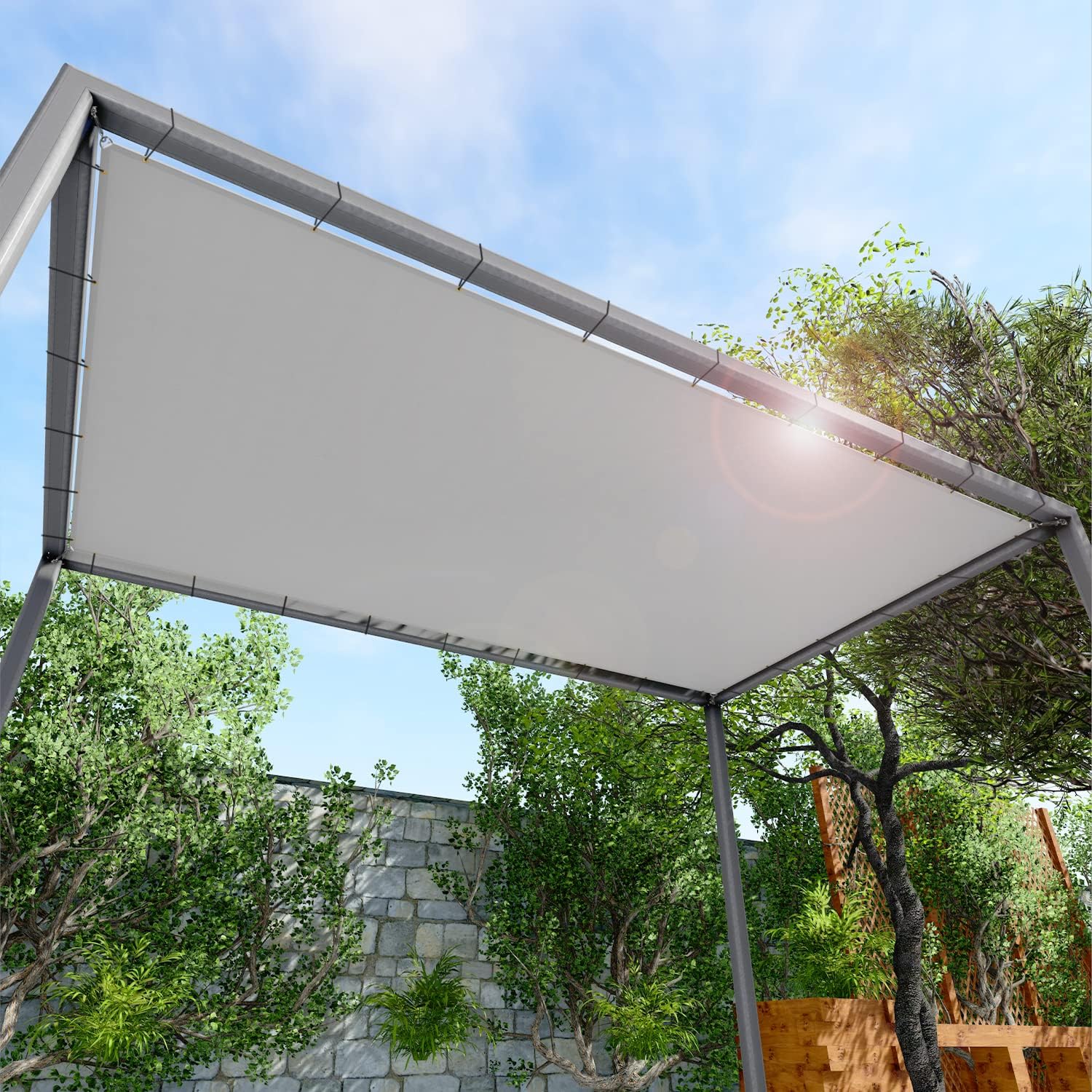 Windscreen4less Toldo impermeable de 10 x 25 pies, con borde recto, para exteriores, bloqueo UV, para césped, patio, jardín, terraza, pérgola (gris