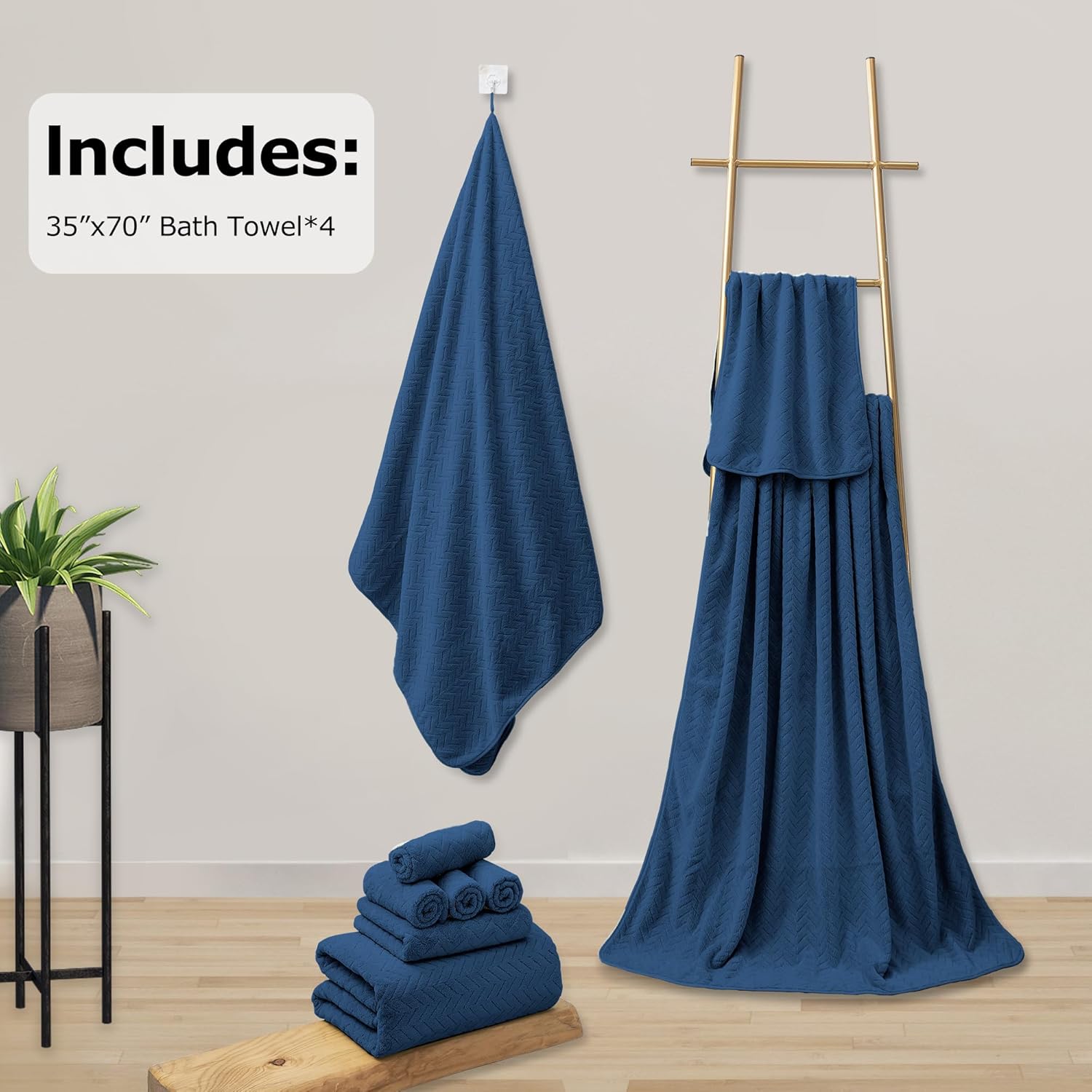 4 Piece Oversize Bathroom Towels Set, 35 x 70Inch Bath Towels Set 600 GSM Microfiber Super Soft Absorbent Extra Large Bath Towels for Hotel, Machine