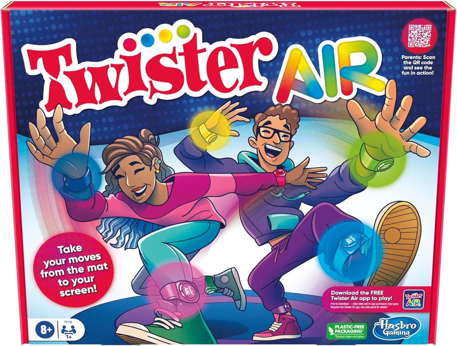Hasbro Gaming Twister Air Game  AR App Play Game with Wrist and Ankle Bands  Links to Smart Devices  Active Party Games for Kids and Adults  Ages 8+