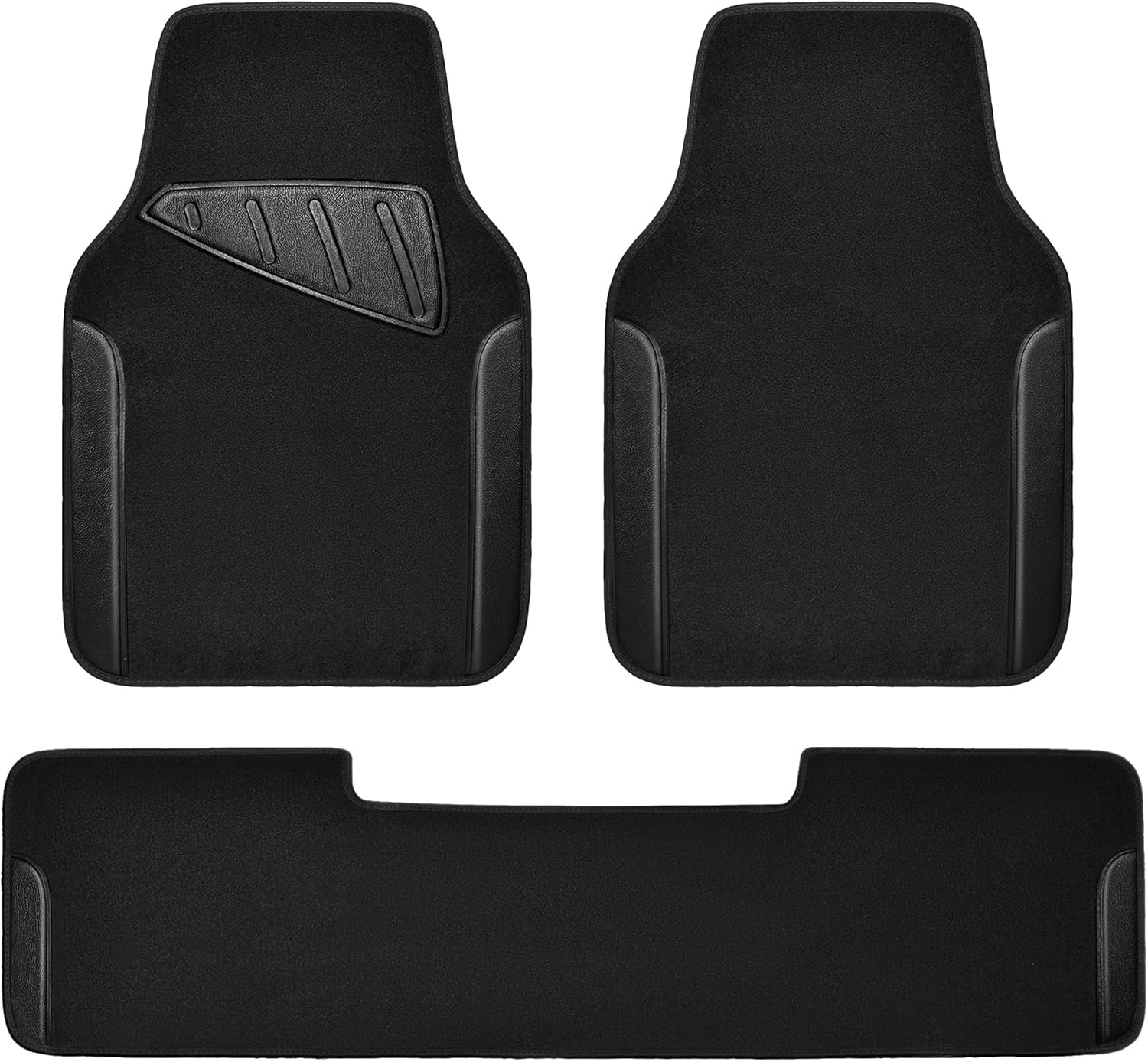 CAR PASS Alfombrillas universales impermeables de piel sintética para automóvil, 3 unidades, color negro, aptas para SUV, camionetas, sedanes,