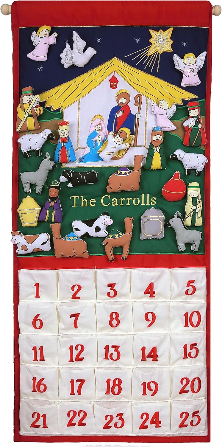 Pockets of Learning – Calendario de Adviento personalizado de natividad tradicional  Decoración navideña, escena del pesebre de la guardería,