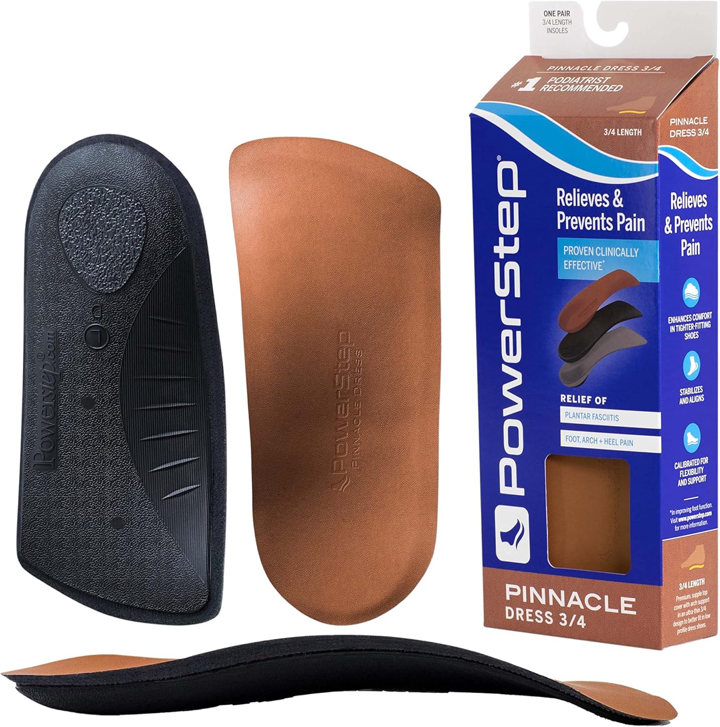 PowerStep Plantillas, vestido de pináculo 34, plantilla de alivio del dolor de arco, para zapatos de vestir, soporte de arco ortopédico para mujeres