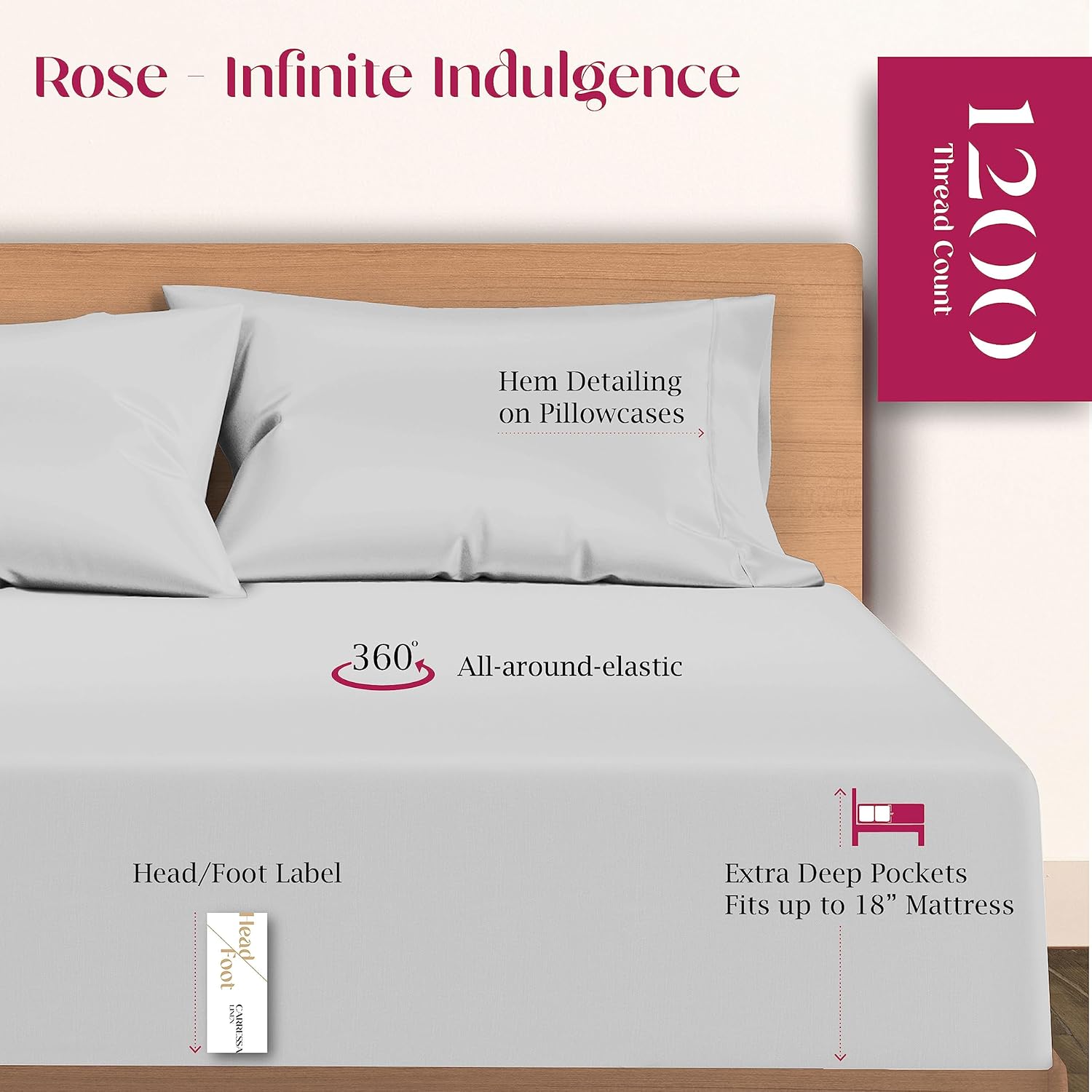 Carressa Linen 5Star – Sábanas de algodón de 1200 hilos para cama tamaño California King, 4 piezas, calidad hotelera, calidad hotelera, tela de