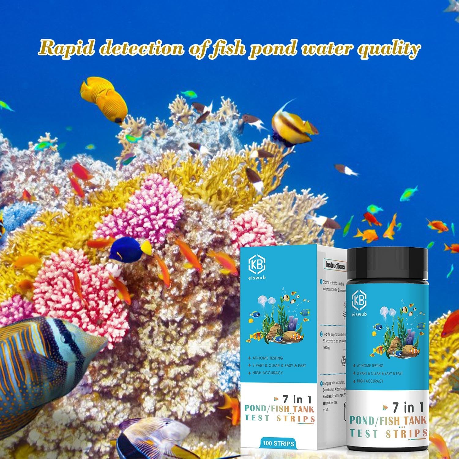 Tiras de prueba de calidad del agua para estanques de peces 7-1, incluyendo 100 tiras de prueba rápidas y precisas para estanques de peces, que
