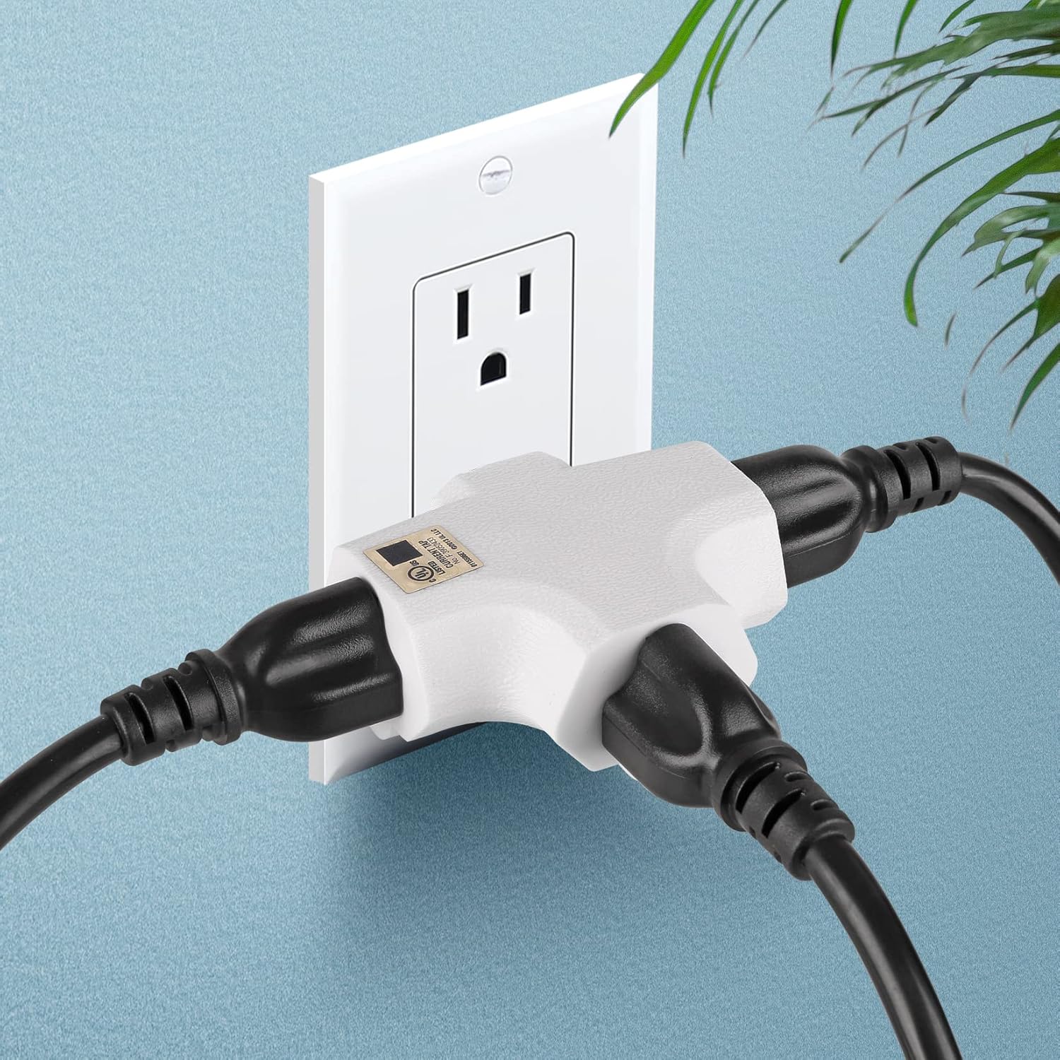 Adaptador de pared de 3 tomacorrientes en forma de T, extensor de enchufe de 3 clavijas con conexión a tierra, 125 V 1875 W, enchufe de pared
