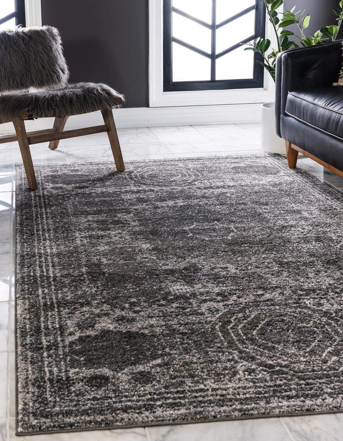 Unique Loom Bromley Collection Vintage Traditional Medallion Border – Alfombra, Polipropileno, Gris oscuroCrema
