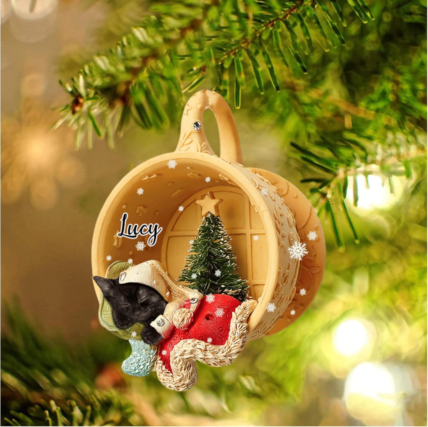 Adorno de Navidad personalizado de CatIn A Cup, adorno de Navidad acrílico plano 2D para perro, adorno de Navidad personalizado para perro,