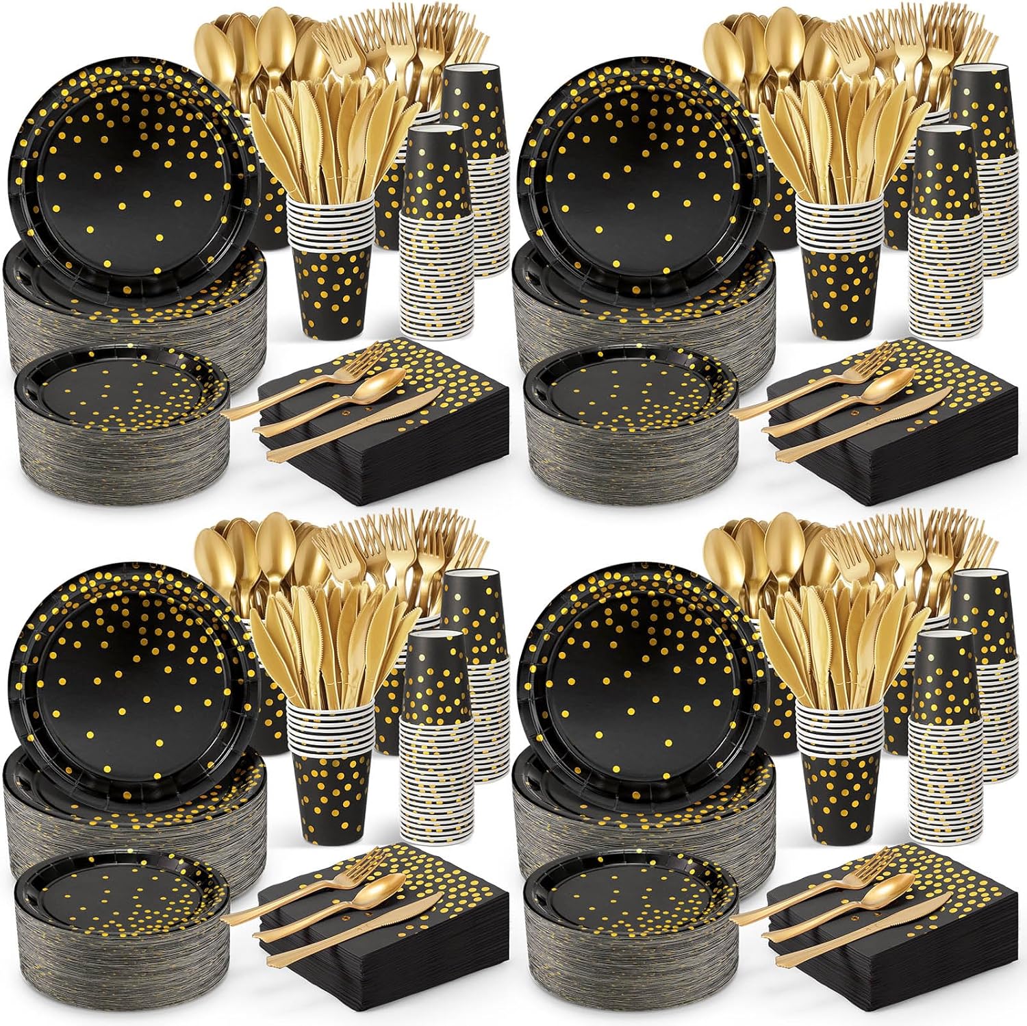Uiifan 840 piezas de suministros de fiesta para 120 invitados, platos de papel desechables y tazas, servilletas, tenedores, cuchillos, cucharas,