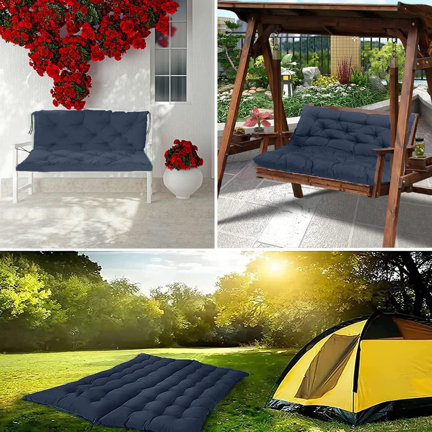 Bench Cushions Swing Cushions Replacement Seat Pad, 3 Seater Waterproof Overstuffed Bench Cushion,Outdoor Loveseat Cushions with Ties for Porch