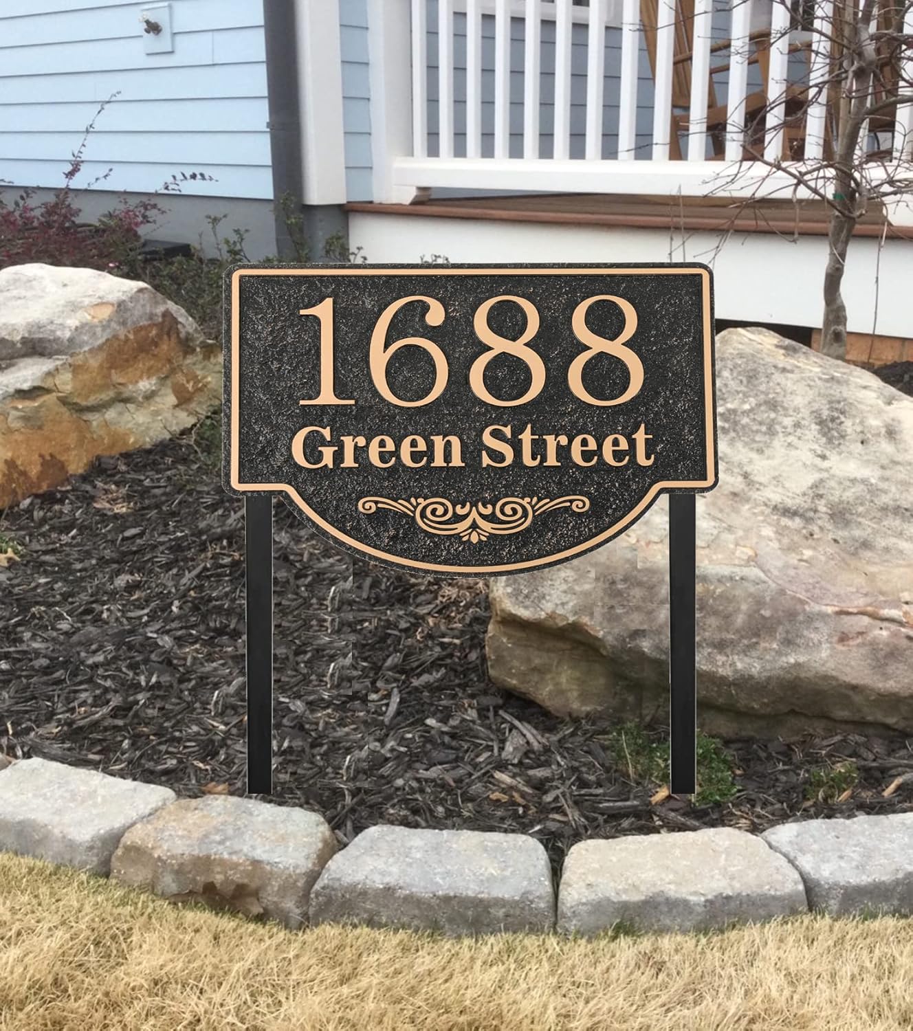 Letrero de dirección personalizado montado en el césped, grandes opciones, placa de metal con número de casa, placa de dirección para patio, césped,