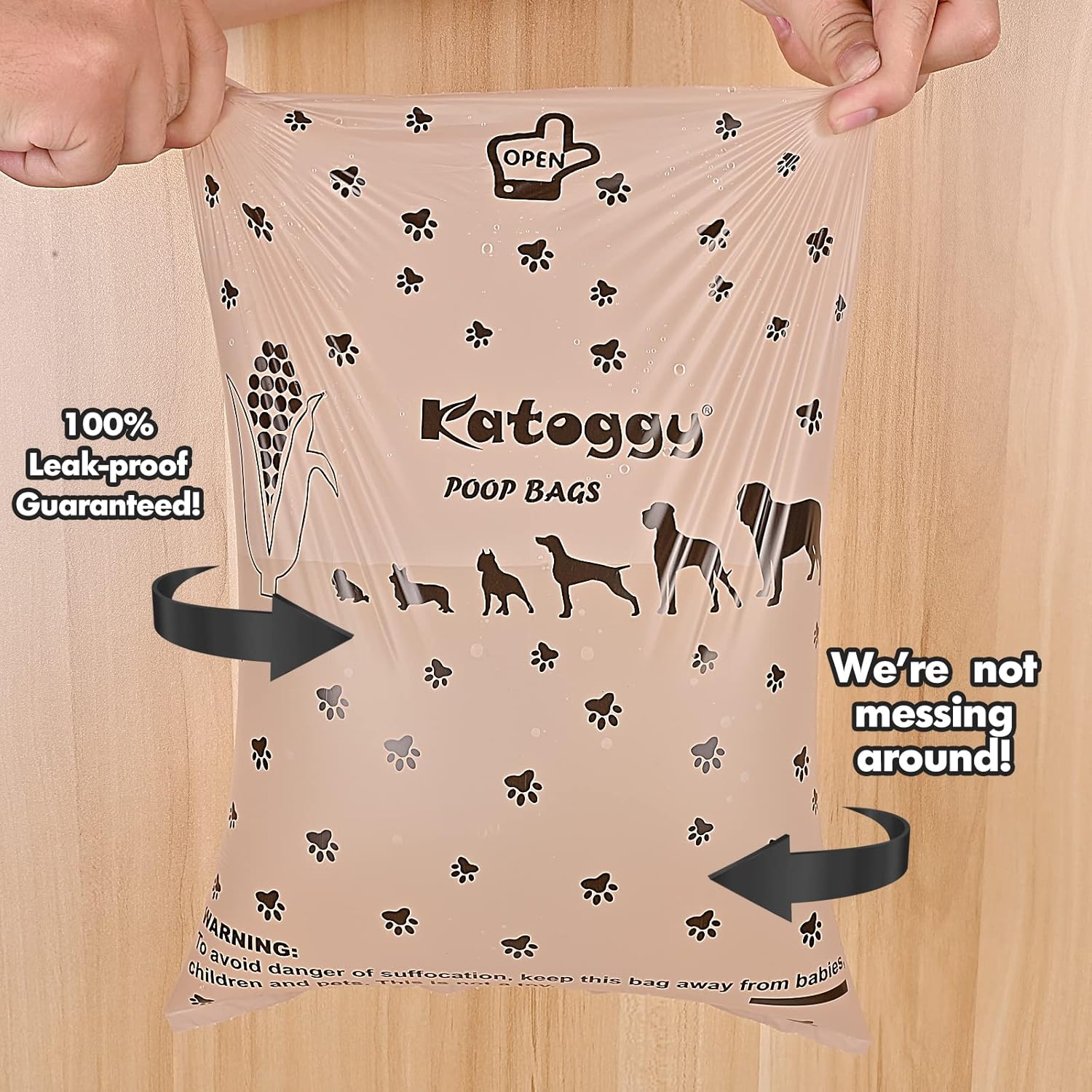 Katoggy Bolsas para excrementos de perro, 8 rollos, 120 unidades, 9 x 13 pulgadas con dispensador, extra gruesas, a prueba de fugas, bolsas