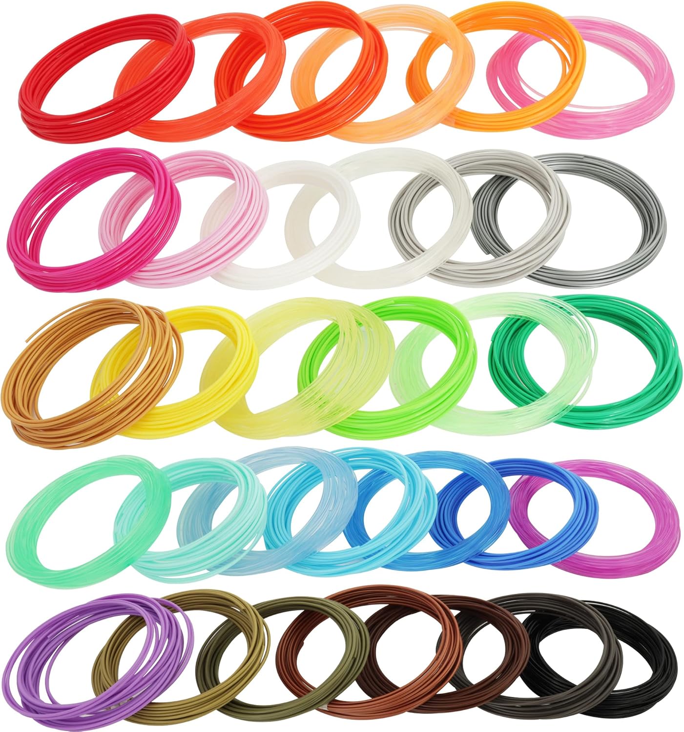 Paquete de repuesto de muestra de filamento PLA de impresión 3D de 32 colores, cada color 10 pies, repuestos de ácido poliláctico de 320 pies, apto
