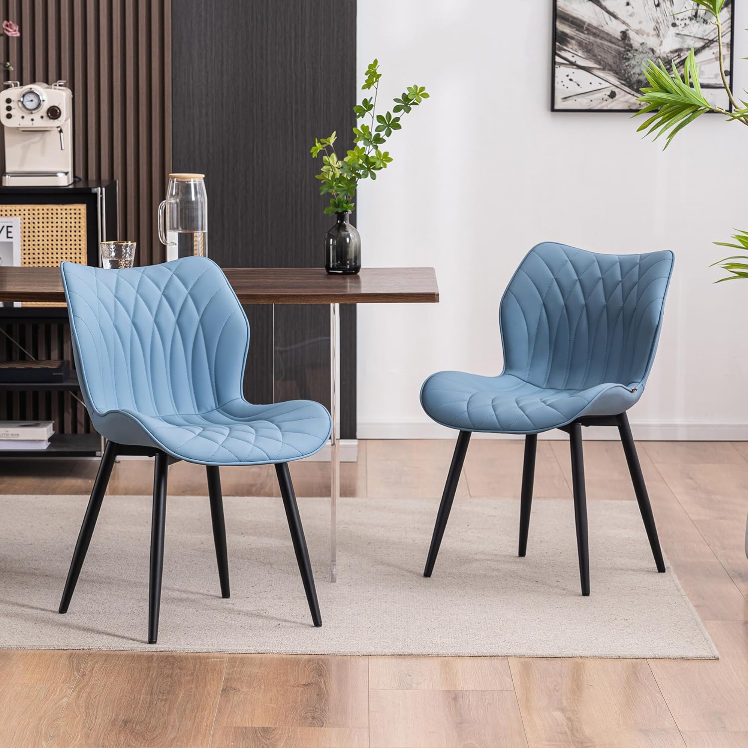 YOUNIKE Juego de 2 sillas de comedor tapizadas de piel sintética, sillas de cocina modernas, sillas laterales para sala de estar, dormitorio, con