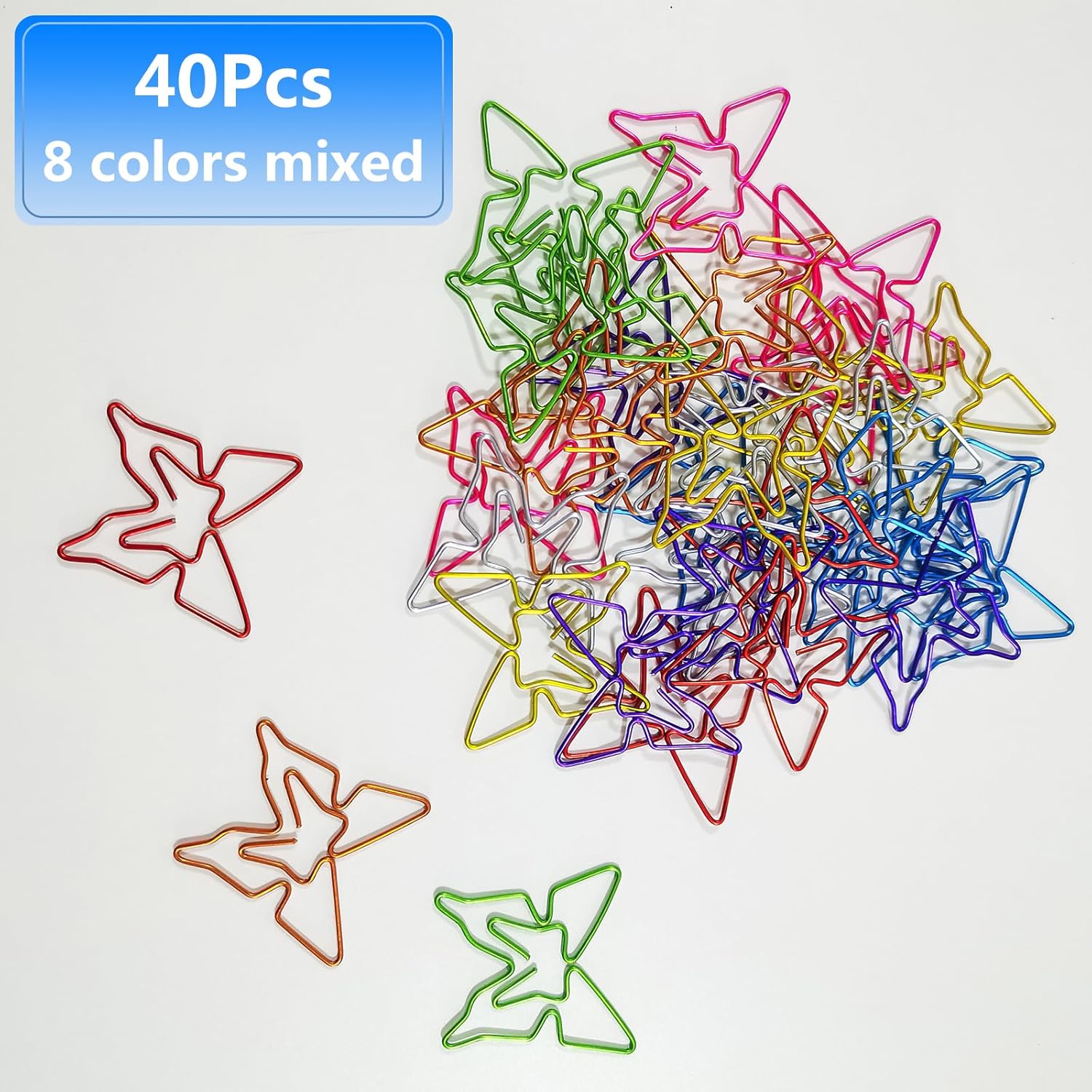 40 clips de papel en forma de mariposa, clip de papel con forma de clip de lazo colorido, carpeta de oficina portátil para suministros escolares de