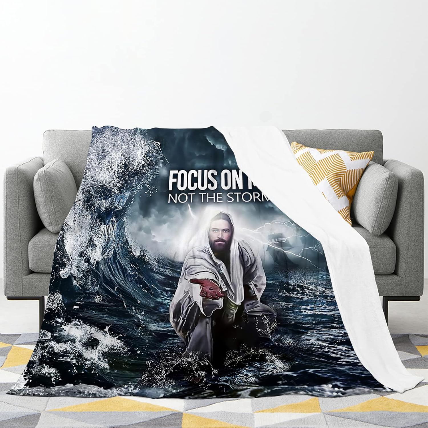 Manta de Jesús, regalos cristianos para hombres y mujeres, manta de Jesús y océano para adultos, manta de forro polar ultrasuave y acogedora para