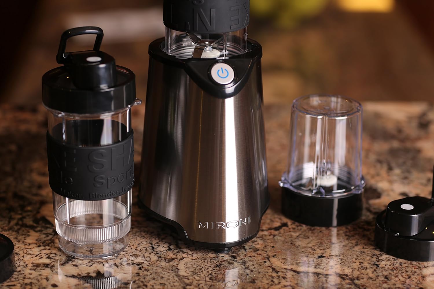 minilicuadora personal para hacer licuados y smoothies con taza trituradora, 2 botellas licuadoras y libro de recetas (versión inglés), Acero