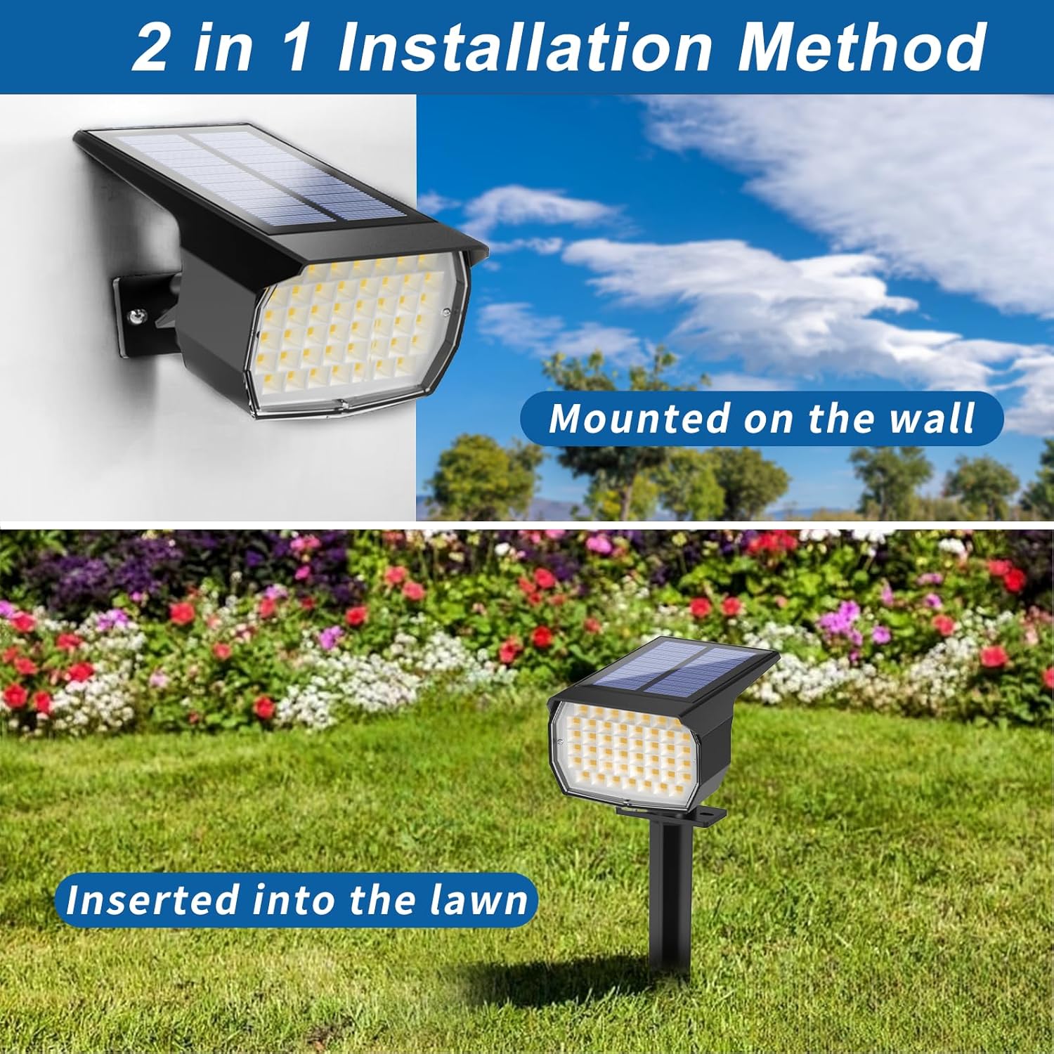WENATY Focos solares para exteriores, impermeables, IP65, paquete de 12 focos de paisaje con 46 LED, 3 modos de encendido y apagado automático,