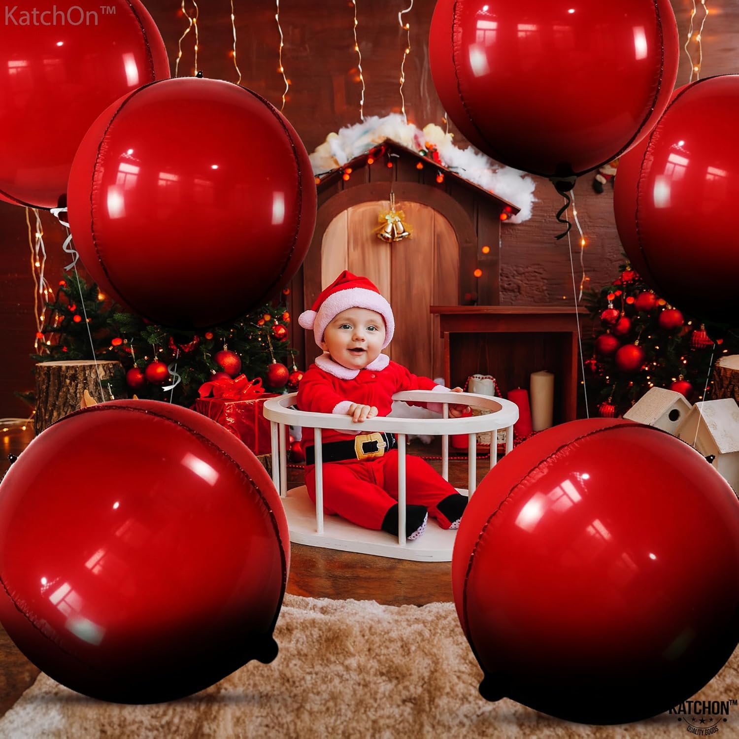 KatchOn, Globos rojos grandes de Mylar de 22 pulgadas, paquete de 6, globos rojos rubí, globos rojos metálicos para decoraciones de cumpleaños