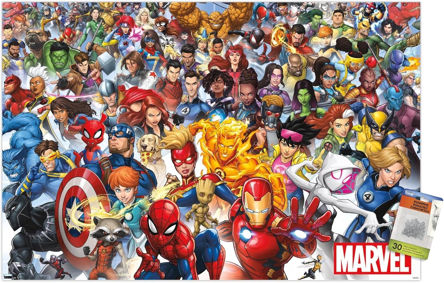 Trends International Marvel Comics – Póster de pared de The Marvel Lineup 2023, 22.37 x 34.00 pulgadas, paquete de póster y alfiler