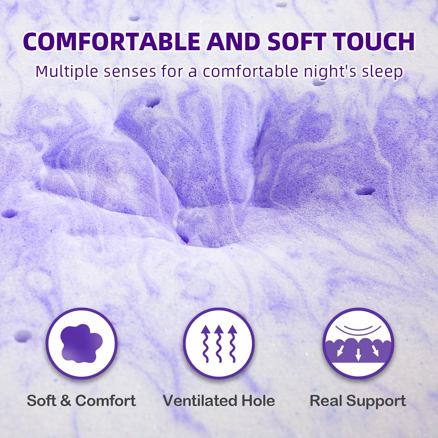 BedsPick Cubrecolchón de espuma viscoelástica Queen de 2 pulgadas, con infusión de gel, cubrecolchón de espuma suave para aliviar la presión