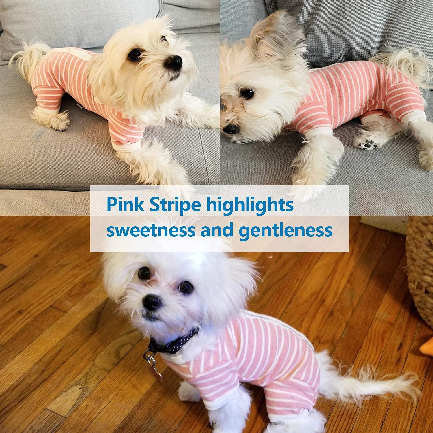 TONY HOBY Pijama de perro para mascotas, pijama de perro de 4 patas con rayas, ropa de algodón suave para recuperación de cirugía (XL, rosa + niña