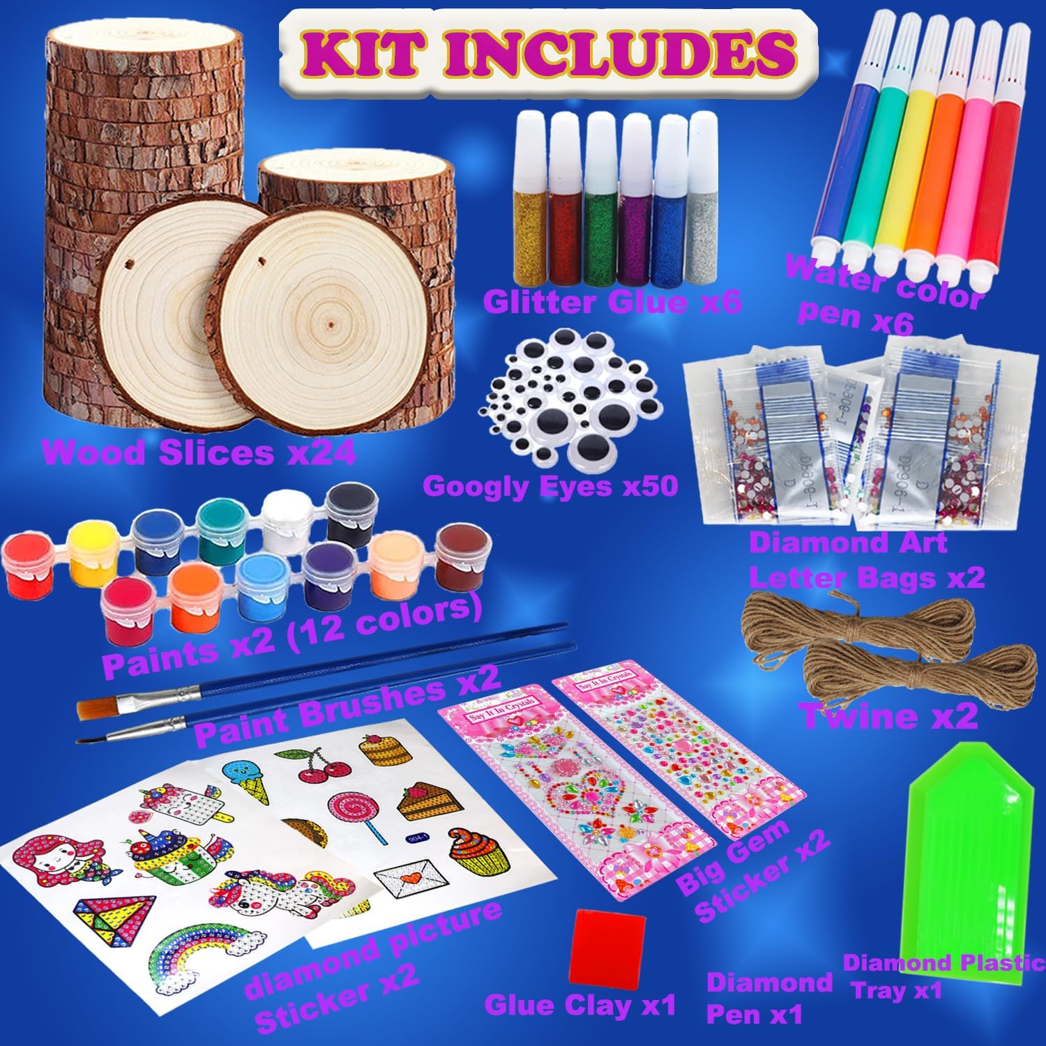 Huastyle Kits de artes y manualidades para niños y niñas de 8 a 12 años, paquete de 24 rebanadas de madera, juguetes creativos de regalo de