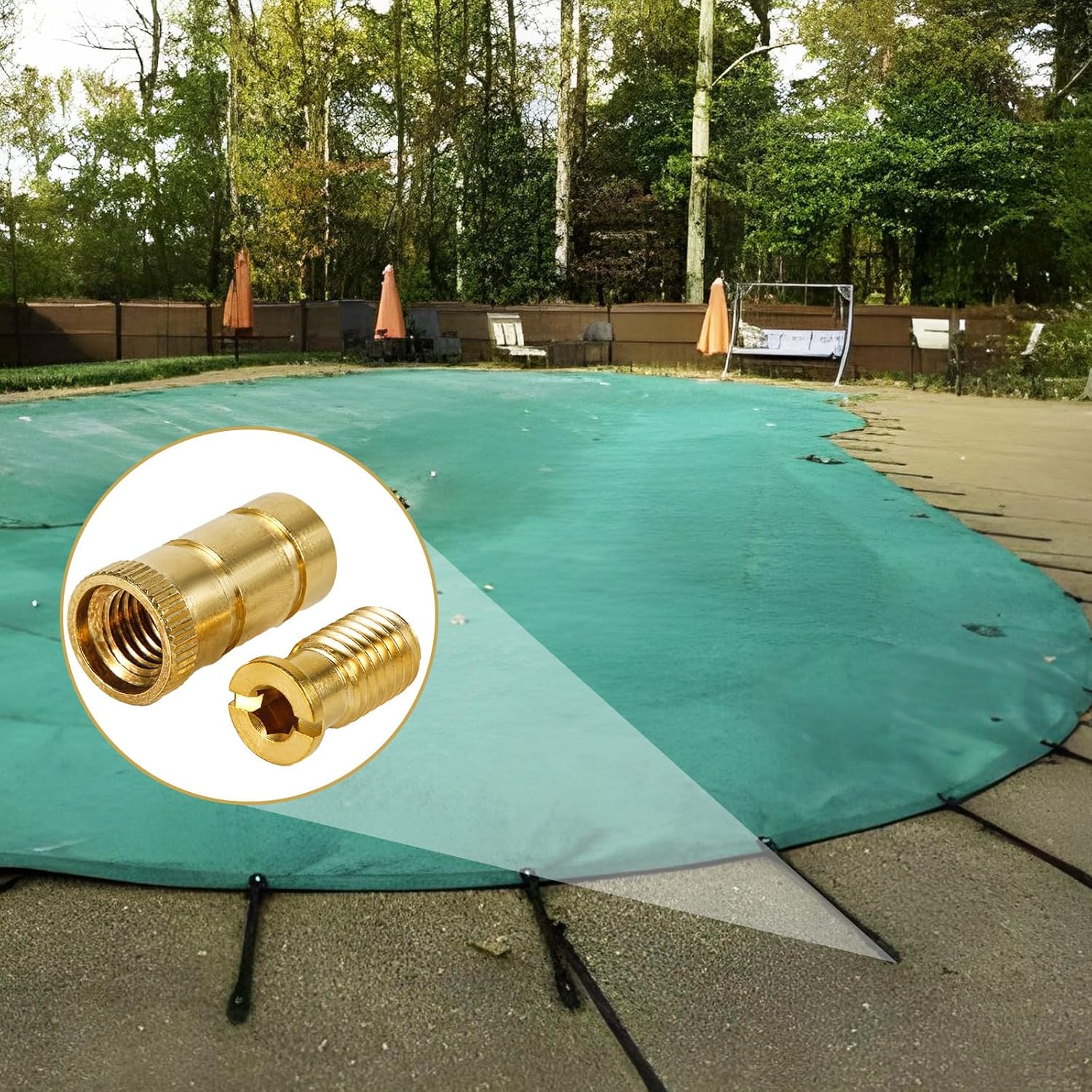 10 anclajes de piscina de latón para cubierta de piscina para hormigón y adoquines, tamaño universal, se adapta a agujeros de 34 pulgadas, anclajes