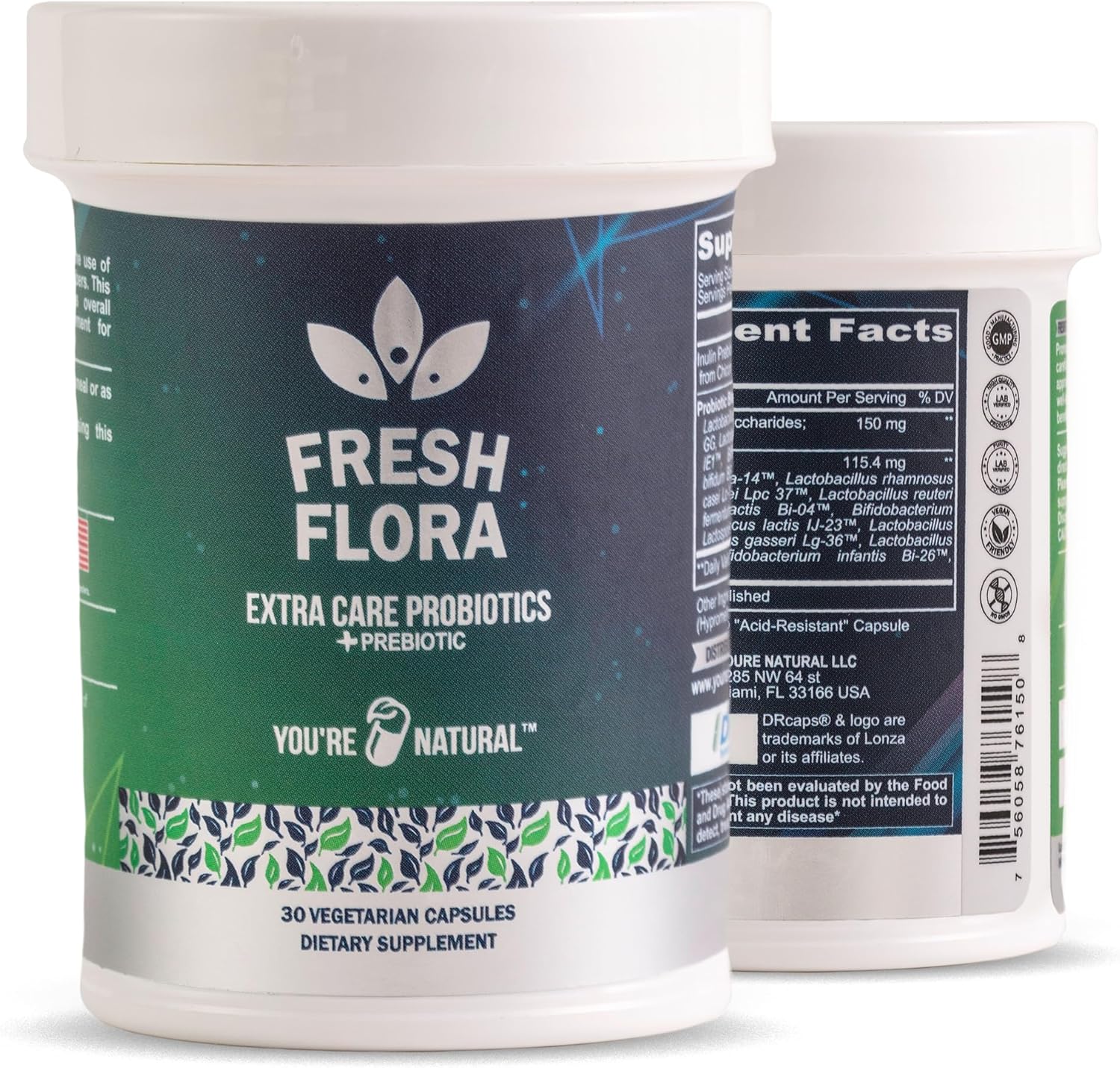 Fresh Flora – Probióticos y prebióticos para mujeres y hombres, Lactobacillus Lactospore, Howaru, 12 cepas registradas, fortalece la inmunidad, la