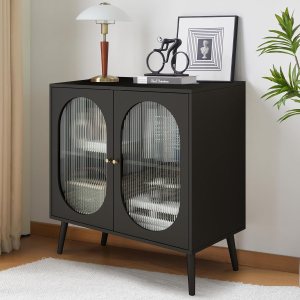 PHOYAL Aparador de buffet, armario de almacenamiento moderno con 2 puertas y estantes ajustables para cocina, sala de estar, pasillo, color negro PHOYAL Aparador de buffet, armario de almacenamiento moderno con 2 puertas y estantes ajustables para cocina, sala de estar, pasillo, color negro