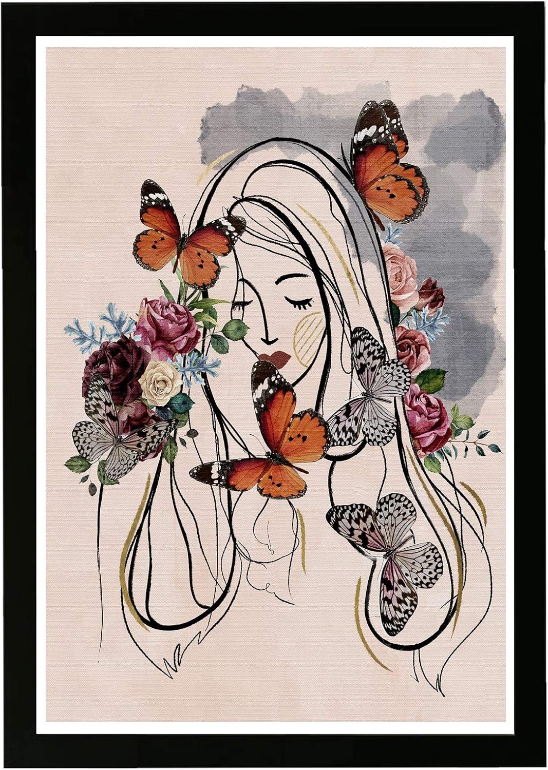 Wynwood Studio Lienzo decorativo enmarcado de animales para pared, diseño de insectos con pelo de mariposa, 13 x 19 pulgadas, blanco, naranja