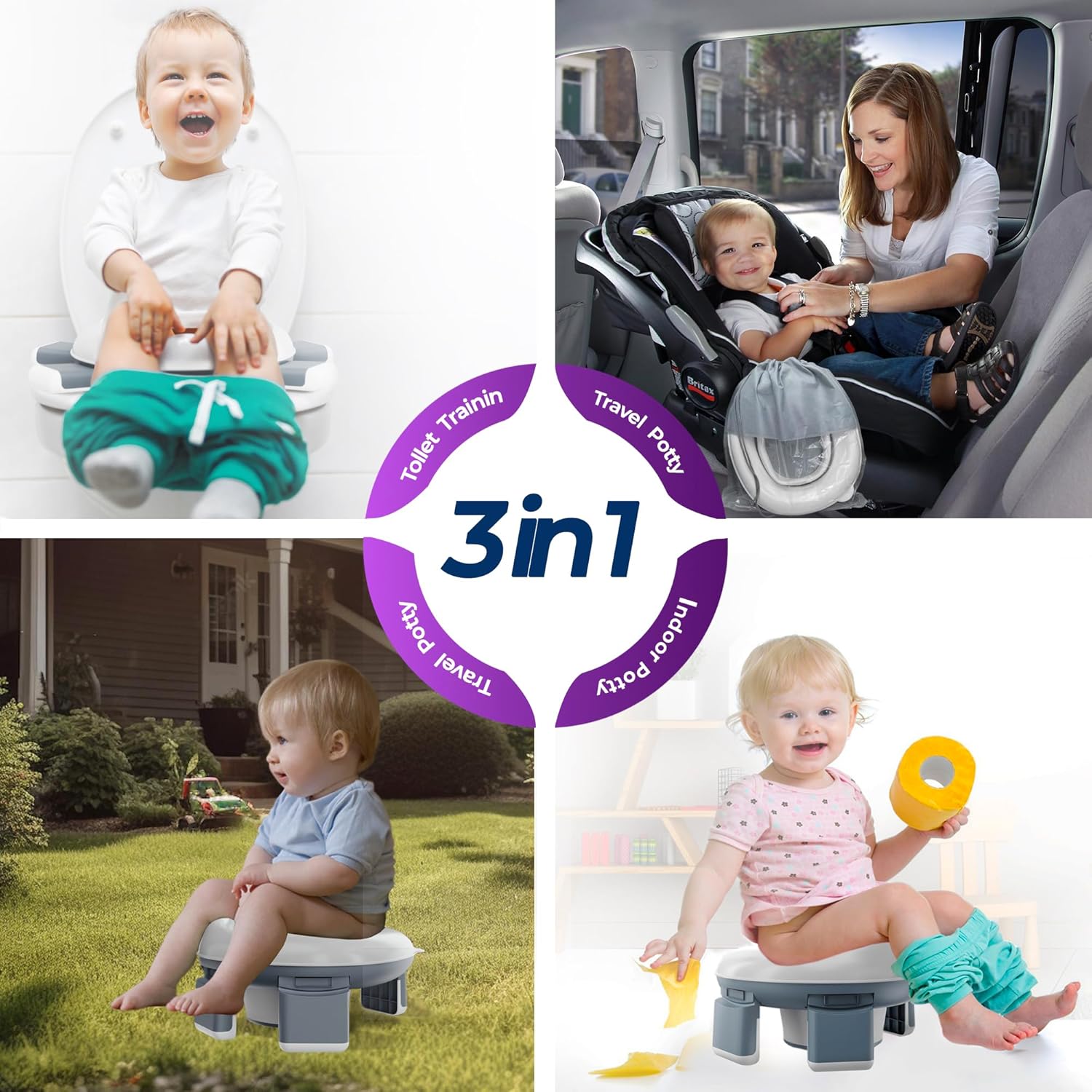 Orinal portátil 3 en 1 para viajes de niños pequeños + REGALO- Inodoro de entrenamiento para ir al baño – Asiento de orinal de viaje para niños