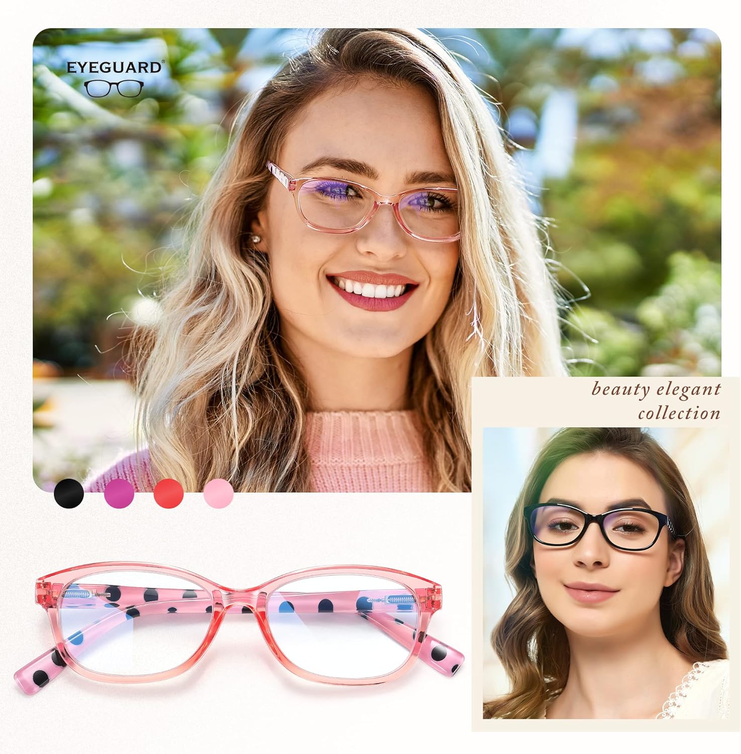 EYEGUARD Paquete de 4 lentes de lectura con bloqueo de luz azul para mujer, antifatiga ocular, lentes antirreflejos, bisagra de resorte, lectores de