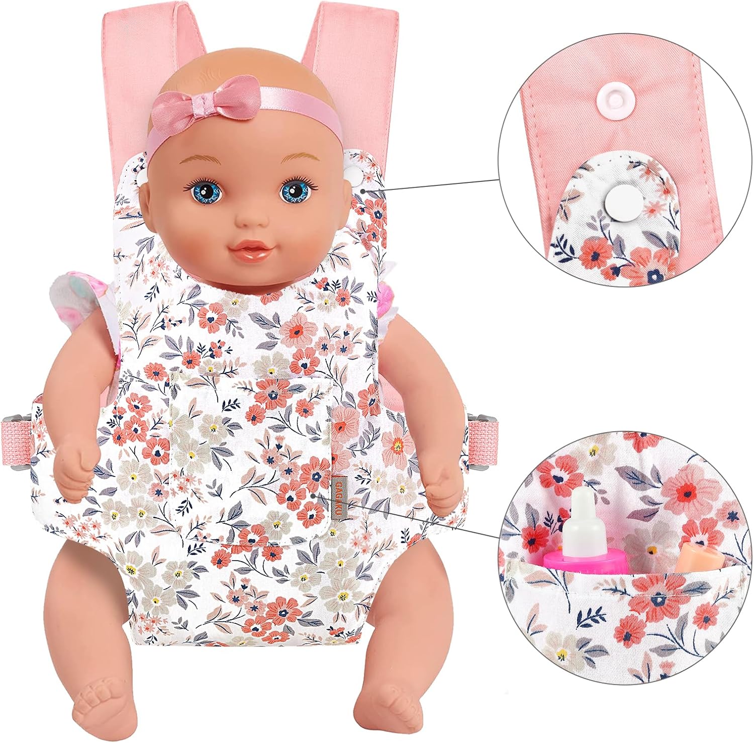 GAGAKU Portador de animales de peluche Baby Doll Accesorios Holder American Girl Bitty Baby Doll Carrier para niños pequeños – Flores de cera rosa