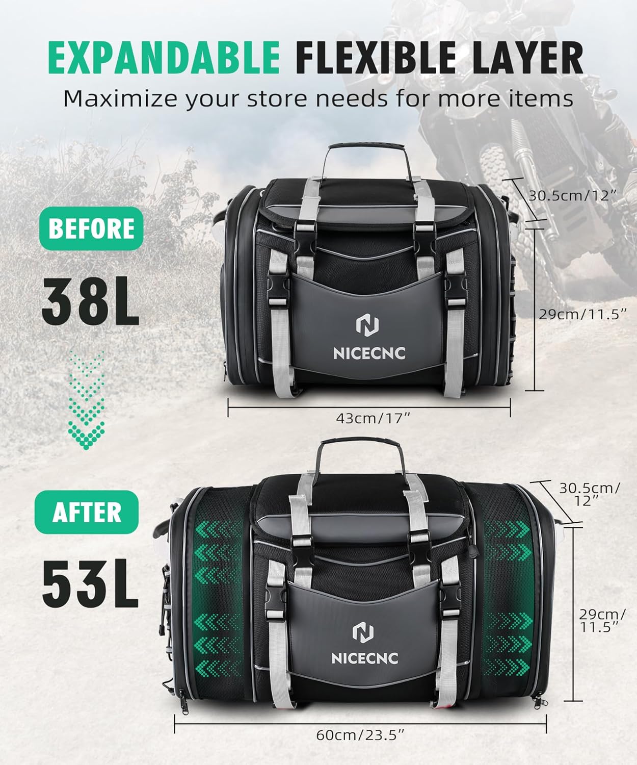 NICECNC Bolsa de equipaje para motocicleta, bolsa expandible para asiento trasero de motocicleta, bolsa universal de almacenamiento para casco de