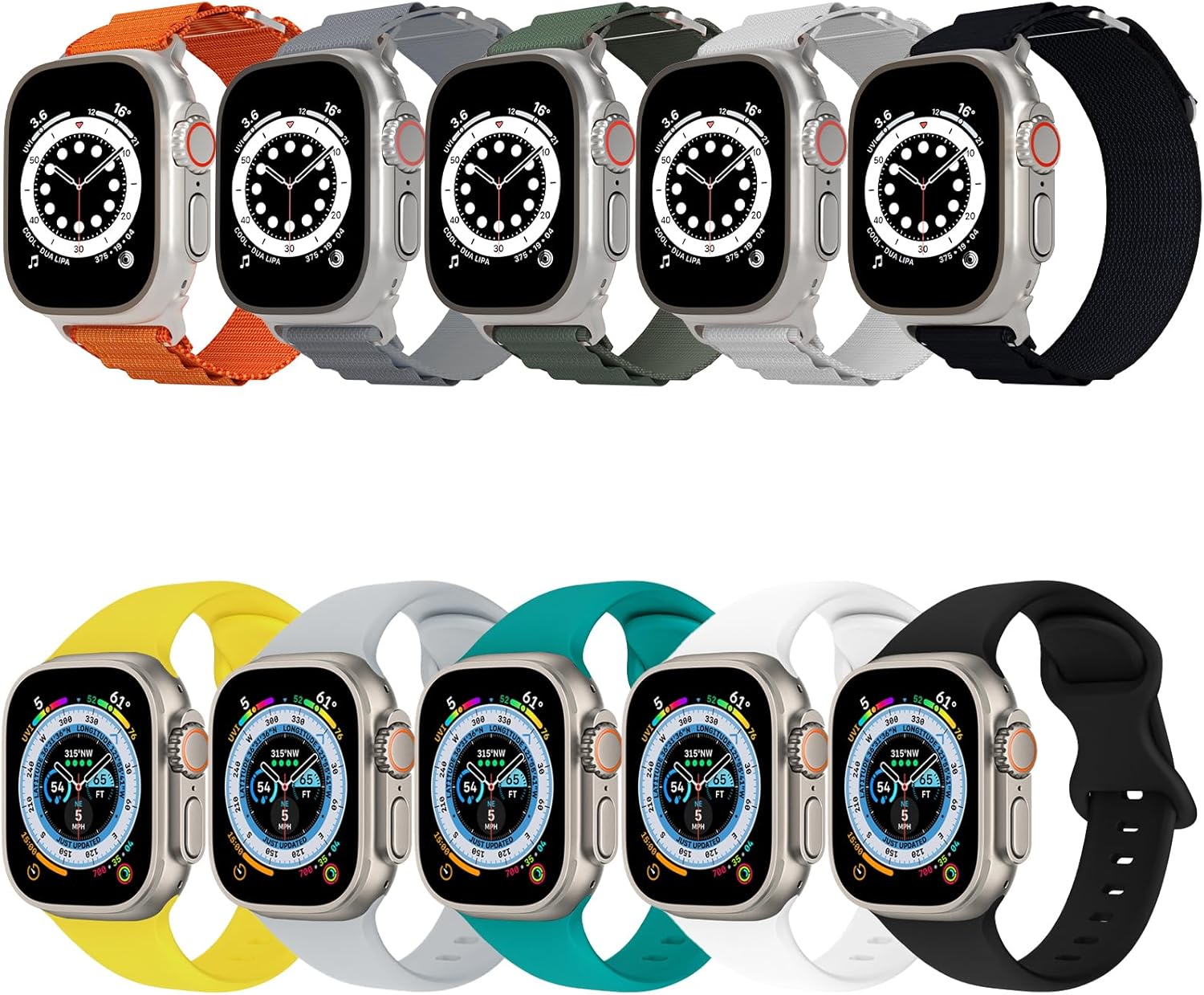 Juego de 5 correas trenzadas de nailon suave y 5 correas trenzadas de nailon transpirable compatibles con correas de Apple Watch de 1.496 in 1.575