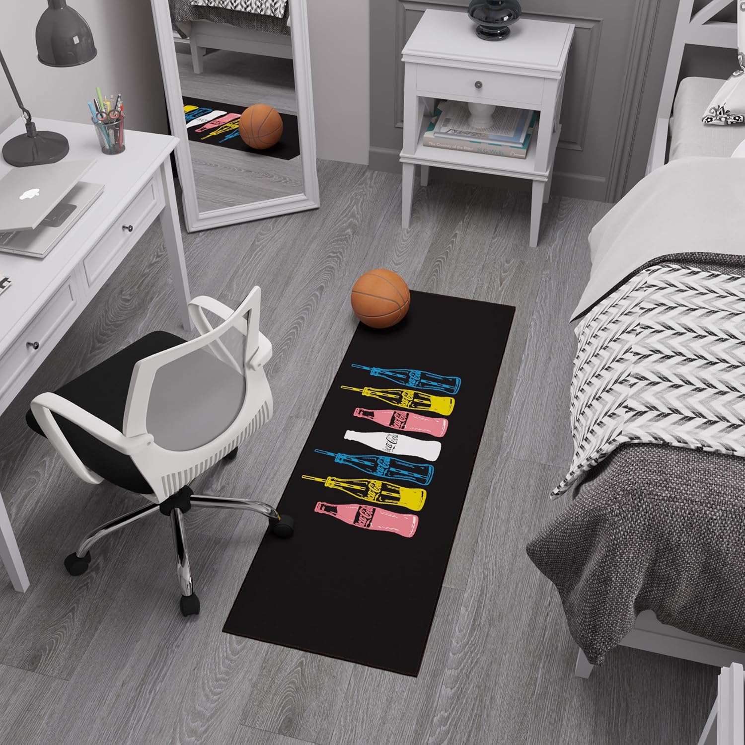Coca-Cola – Alfombra antideslizante de goma con diseño de botellas coloridas, lavable a máquina, 2 x 5 pies, para sala de estar, decoración de