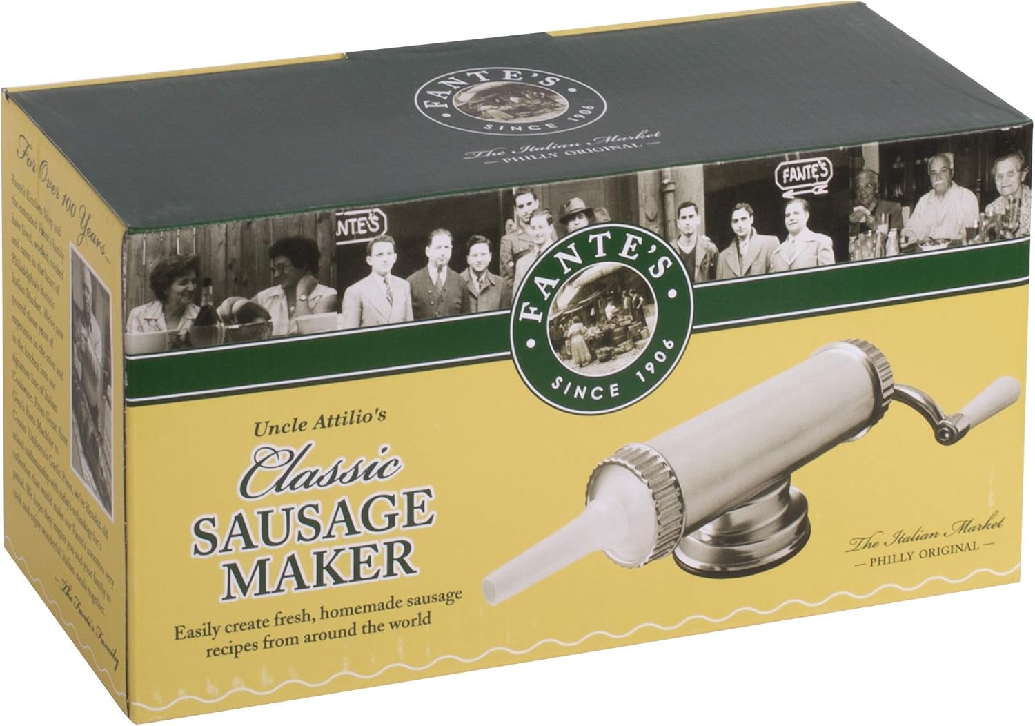 Fantes – Máquina de salchichas con base de succión y 3 boquillas, capacidad de 2.2 libras, el mercado italiano original desde 1906